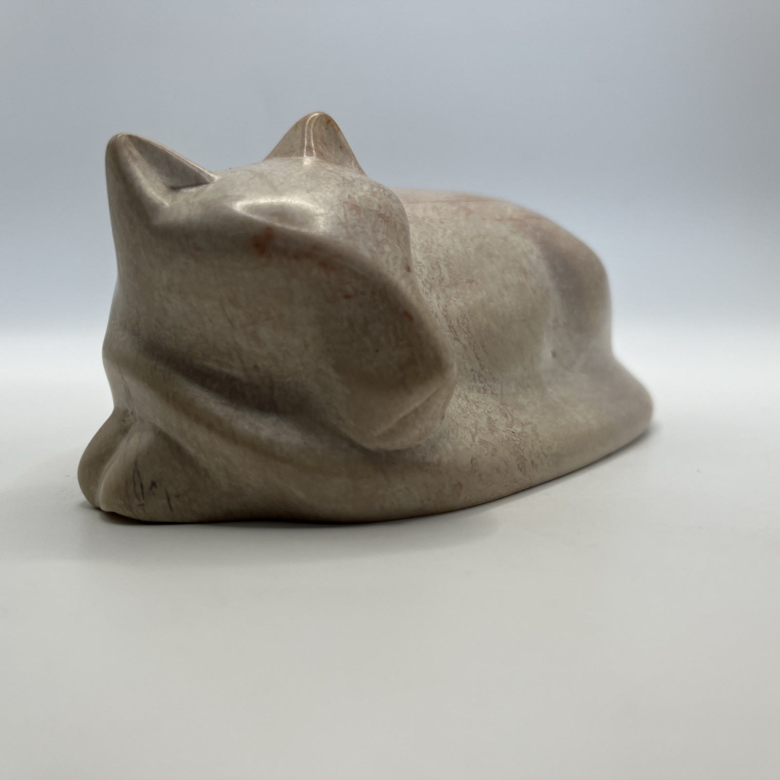 Vtg Kenyan Retro Handmade Soapstone Cat Figurine Sleeping Carving Decor Gift