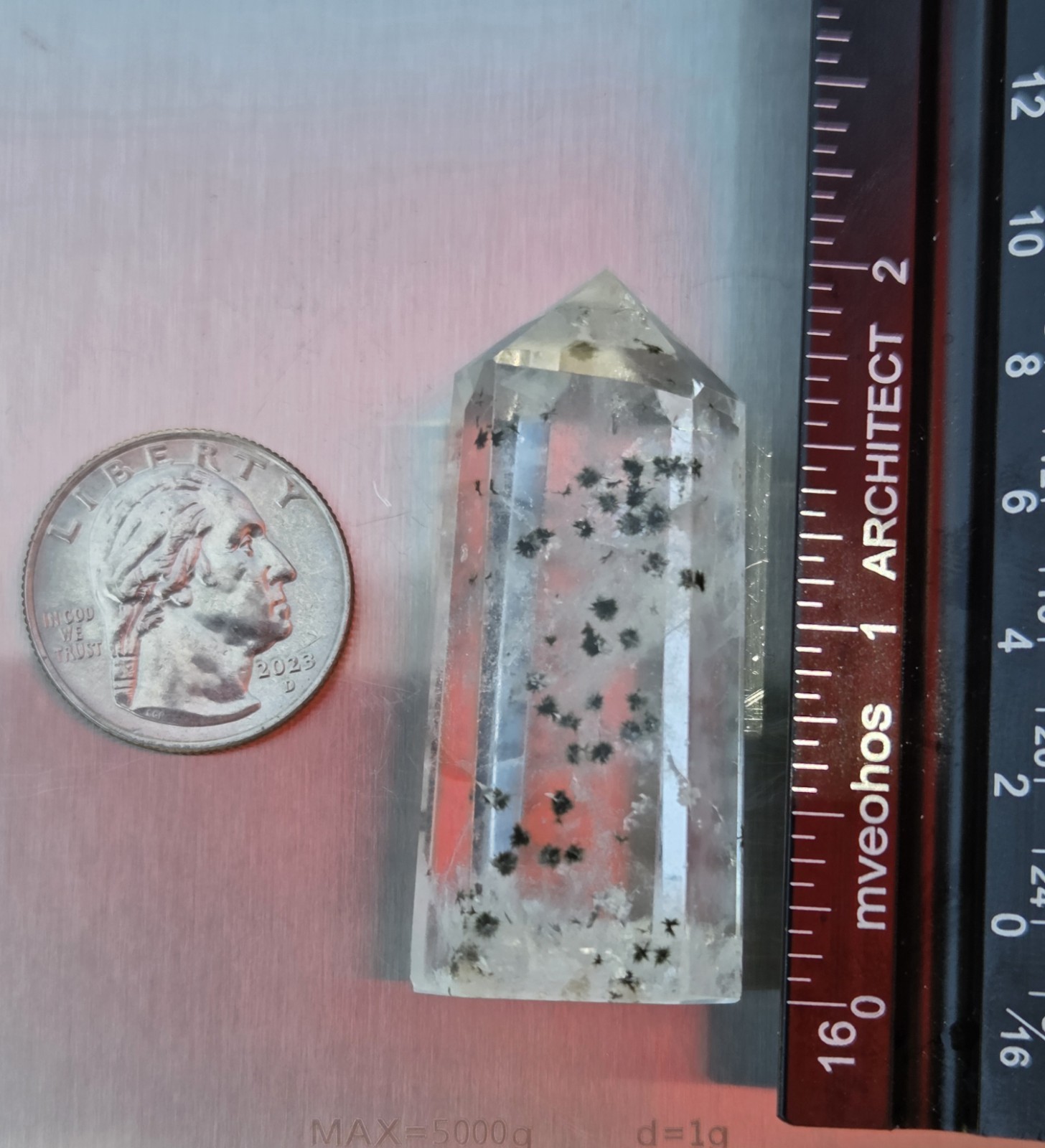 Star Hollandite Quartz point W/Clear Glass Stand