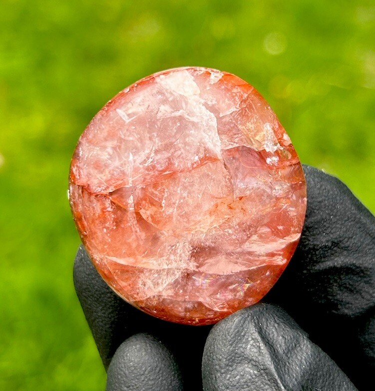 Hand Polished Sparkly RED FIRE QUARTZ Hematoid Crystal Palm Stone MADAGASCAR