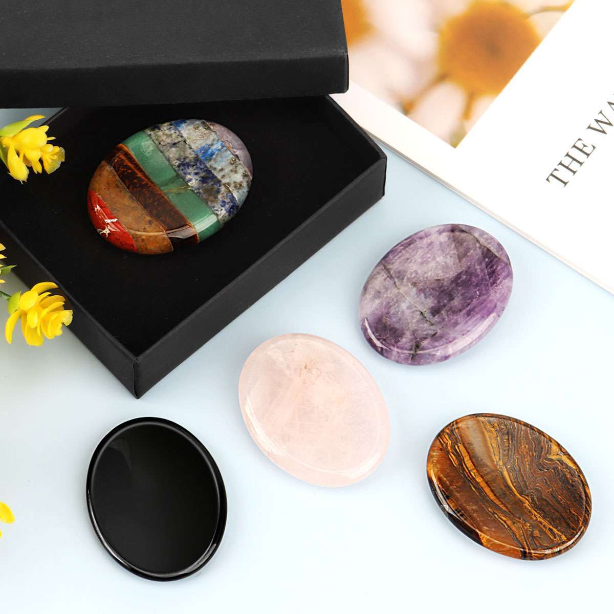 Healing Crystal Oval Thumb Worry Stone Pocket Palm Stone Chakra Reiki Meditation