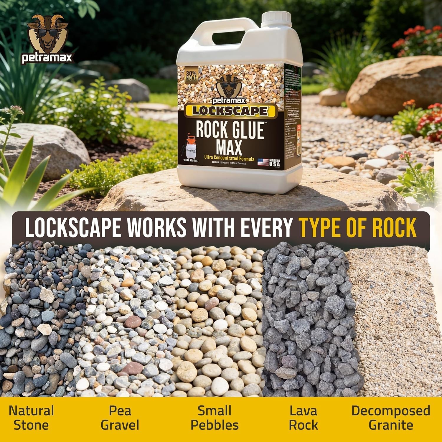 Max Rock Glue 32oz – Pet Safe, Fast Drying Landscape Adhesive for Gravel & Rocks