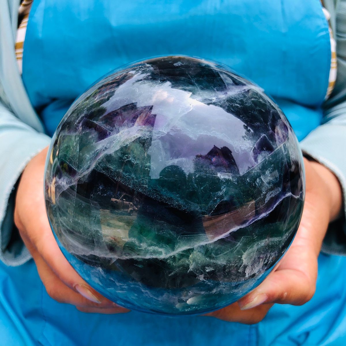 5.69LB Natural rainbow fluorite sphere quartz crystal polished ball healing