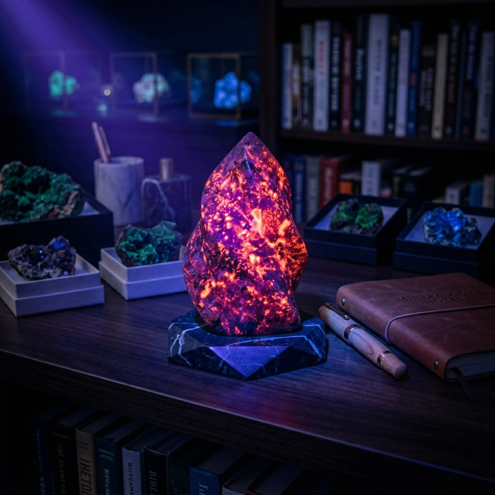 Natural Yooperlite Crystal Flame Glowing Fluorescent Sodalite Stone UV Reactive