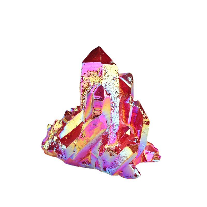 50g Natural Aura Red Titanium Geode Quartz Crystal Cluster Rough Gemstone Reiki
