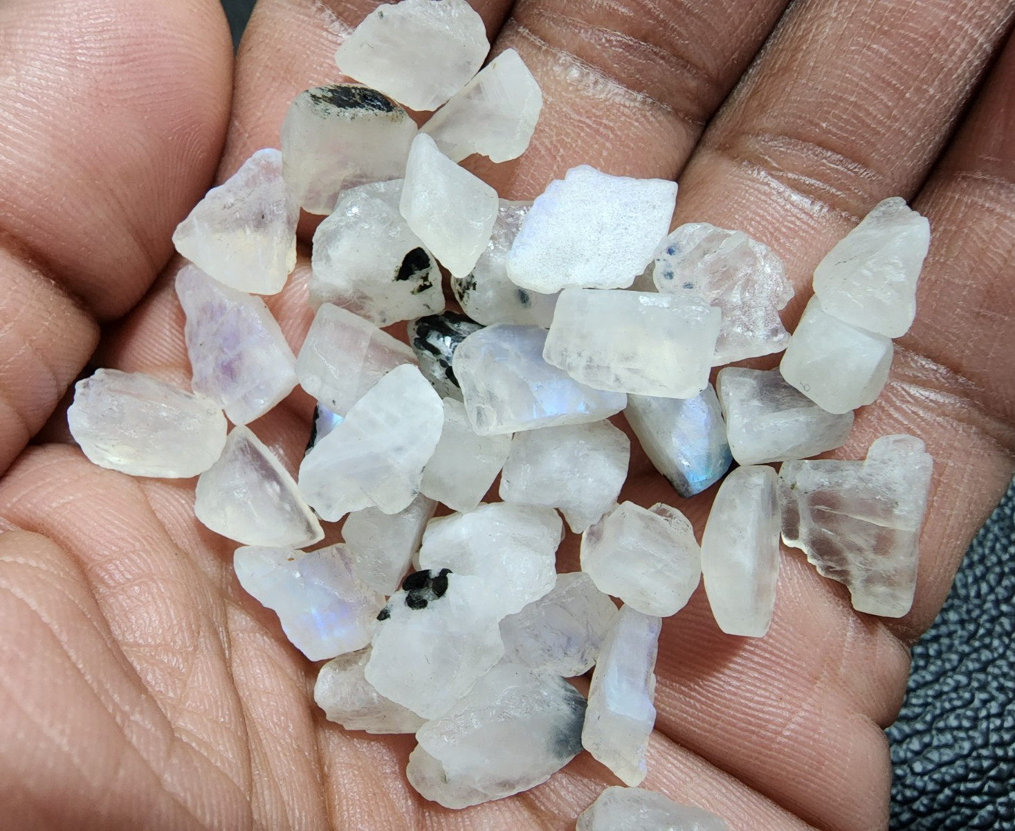 “White Rainbow Moonstone Rough Lot 39 Pcs 11-16mm Natural Raw Gemstone Crystals”