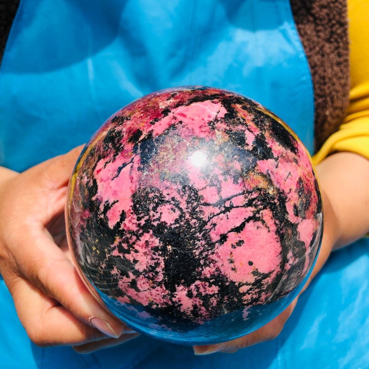 5.85 LB Natural Rhodonite Crystal Sphere Pink Black Healing Gem Stone 4774