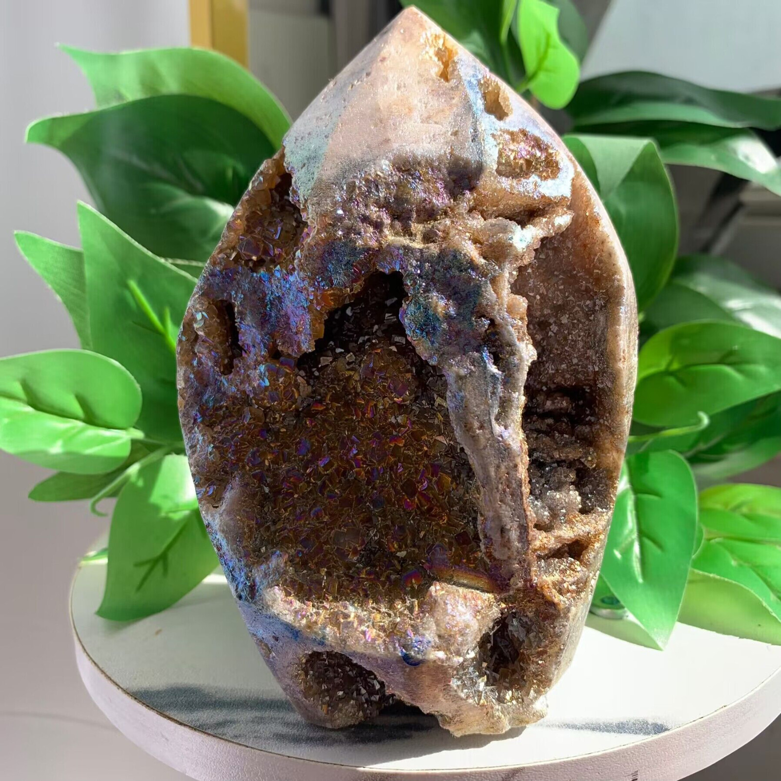 821g Angel Aura Sphalerite Freeform Point Druzy Stone Crystal Specimen Decor