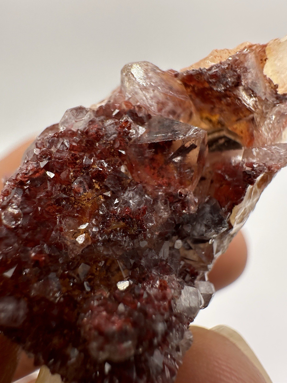 Rare Druzy Yellow Hematite Orange River Quartz Points Cluster