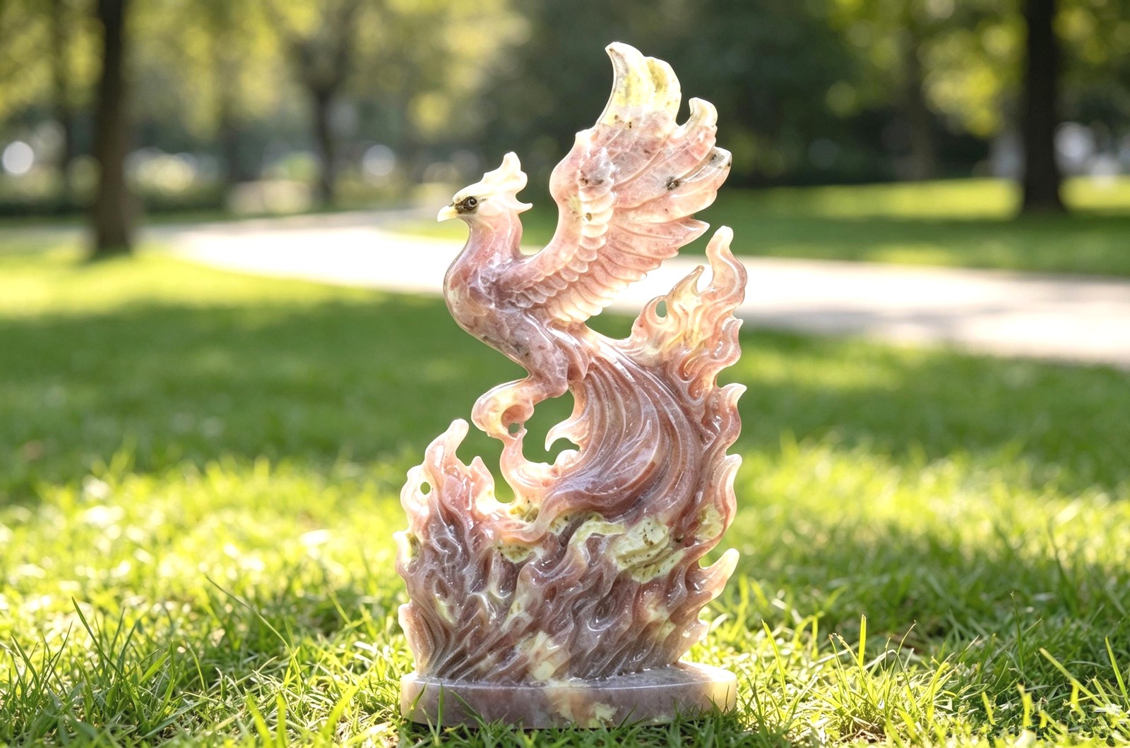 Hand Carved Sesame Stone Phoenix Figurine, Natural Crystal Phoenix Statue Decor