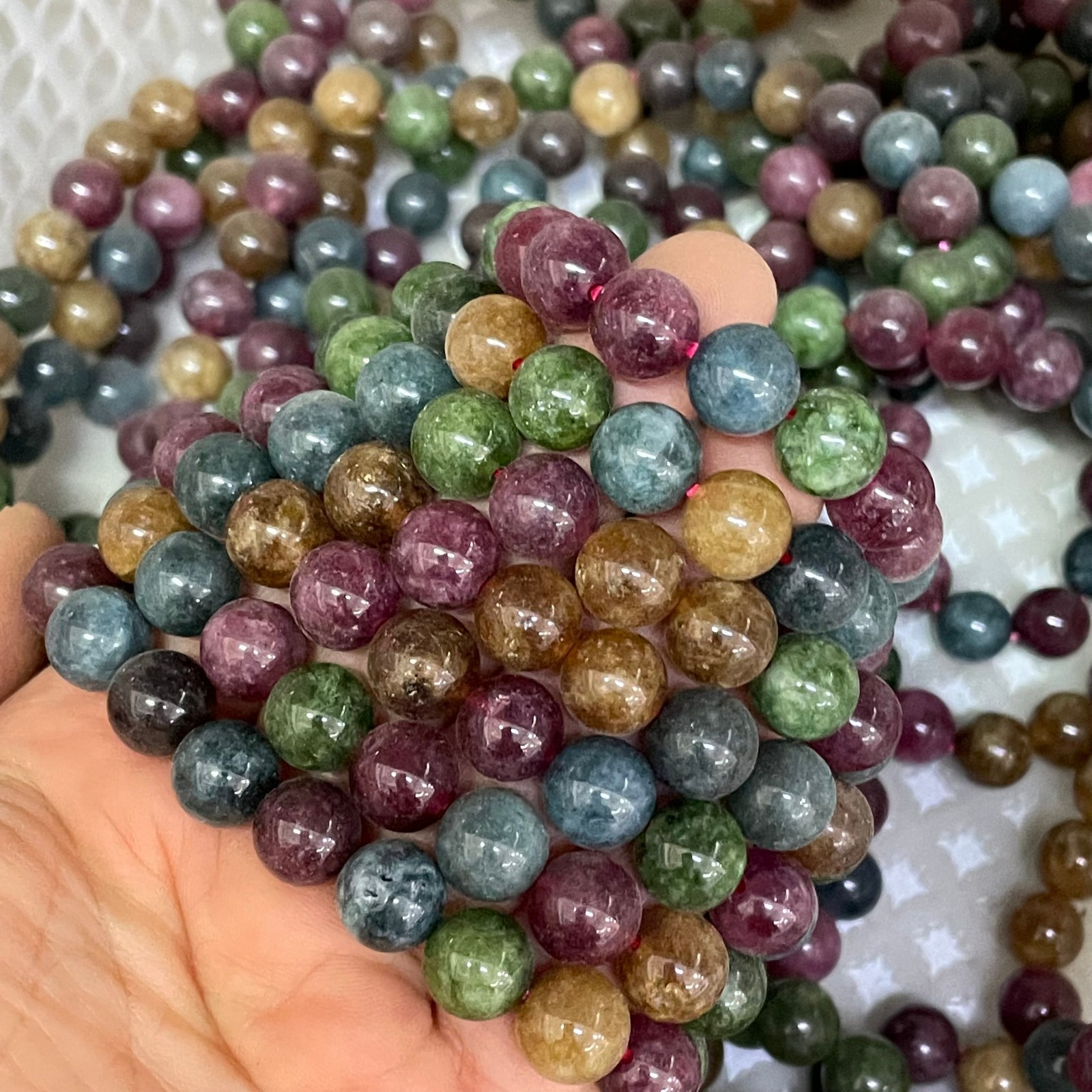 10pcs Multi color combination crystal elastic bead bracelet Size 10mm