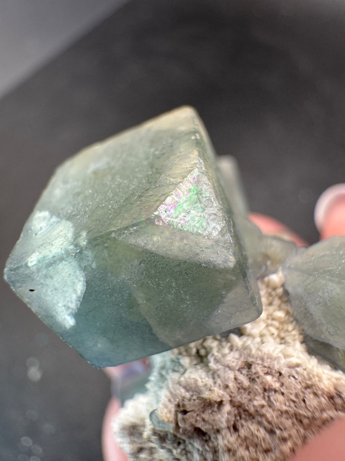 6457 Blue Green Morandi Fluorite on White Candle Quartz Inner Mongolia 50g
