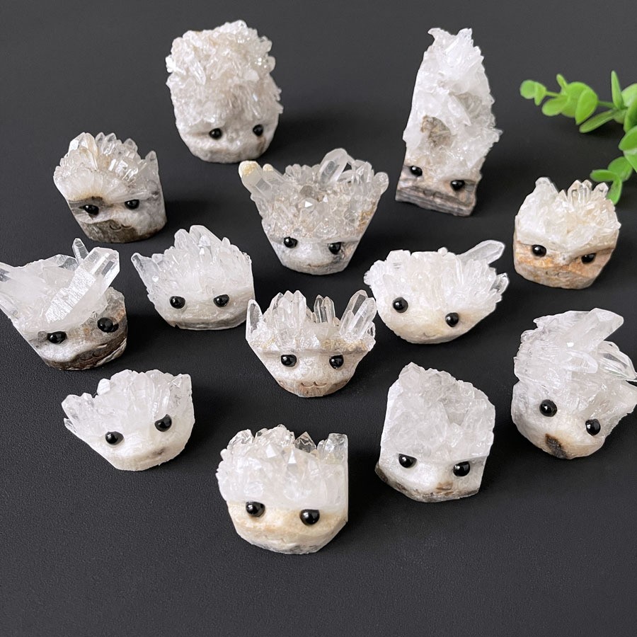 Natural White Crystal Cluster Quartz Carved Crystal Hedgehog Healing gift Random