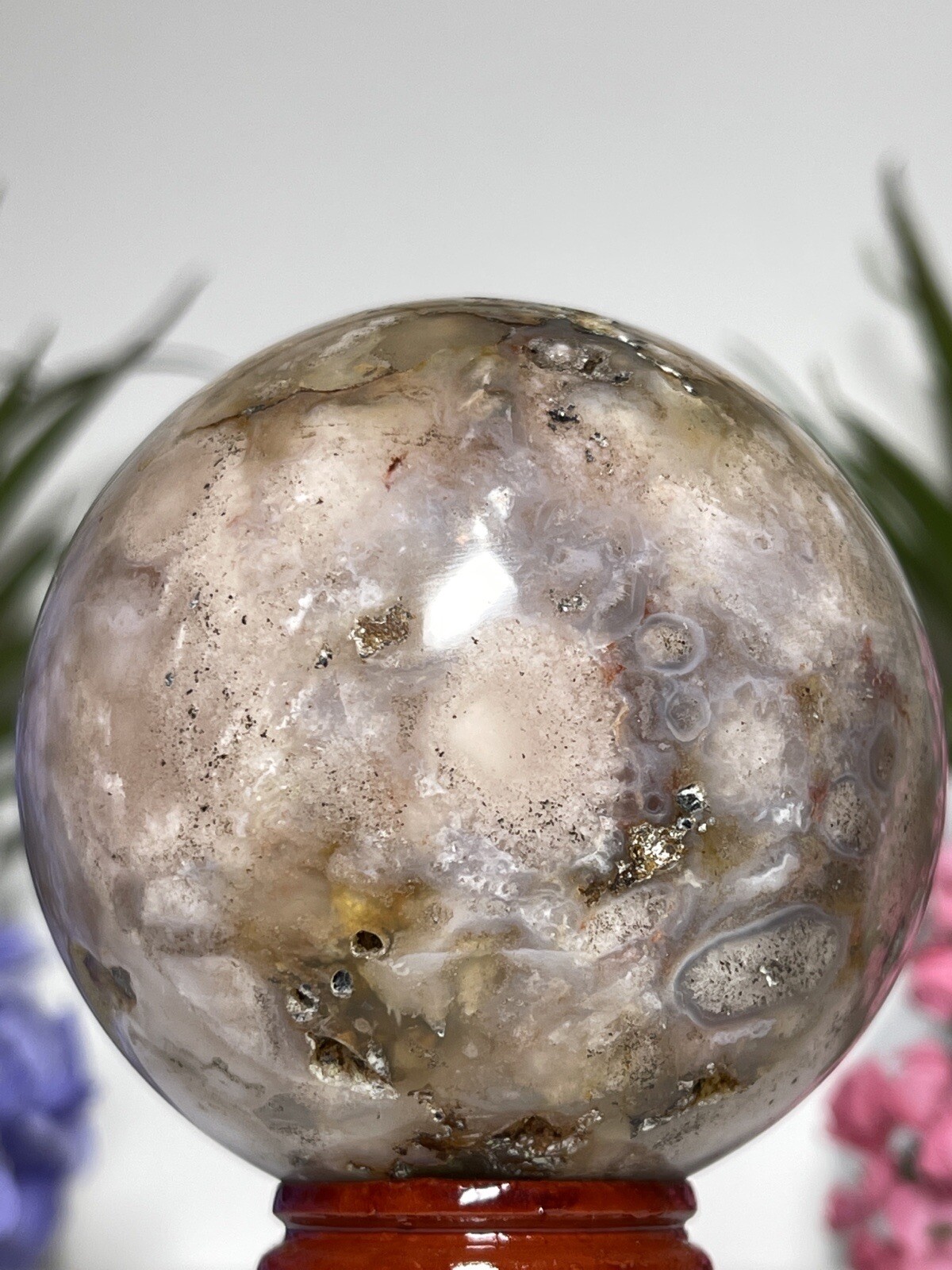 61mm FLOWER AGATE SPHERE – Mineral Cherry Blossom Pink Blue Chakra Witch Crystal