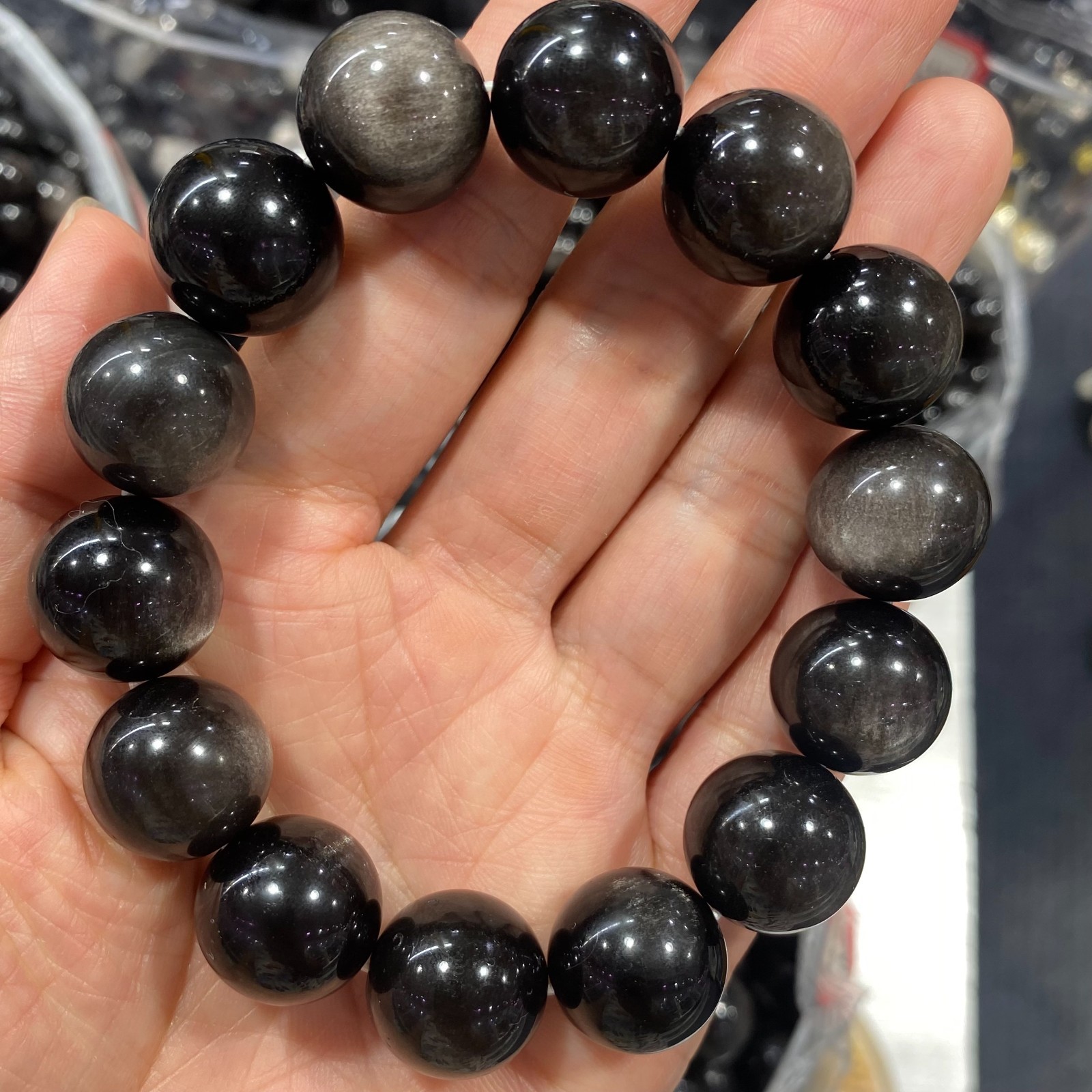 1Pcs silver obsidian bracelets 16mm