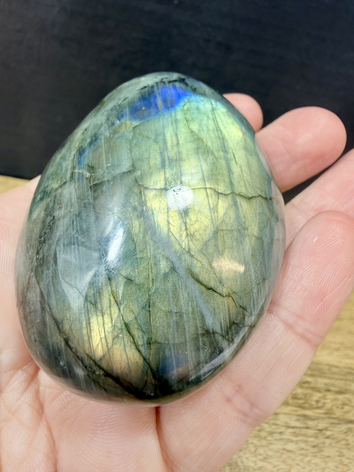 Crystal Labradorite Palmstone heal reiki mindfulness Aura meditate Flash 146g 2