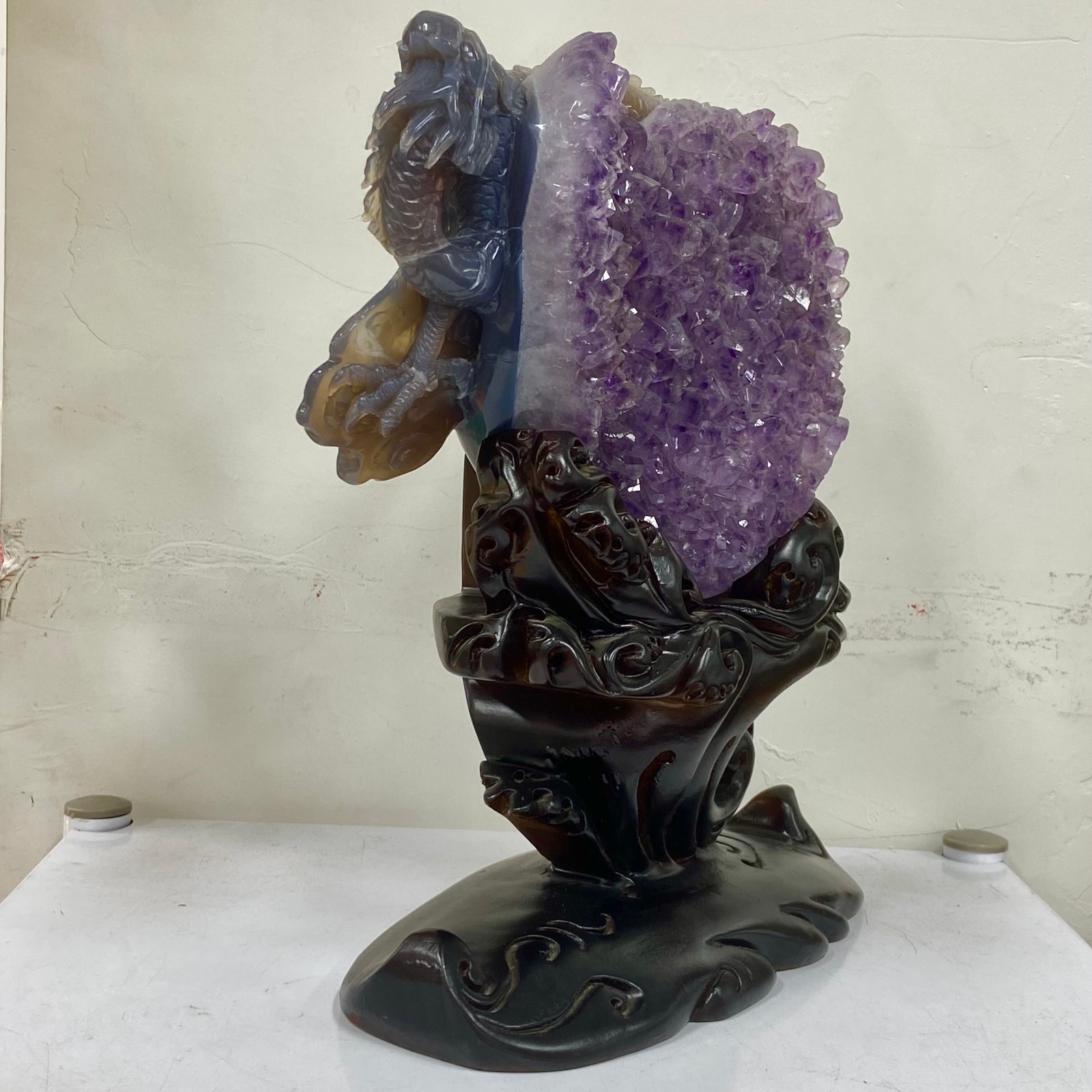 9.21LB Rare Natural Uruguay Amethyst Geode Quartz Crystal agate Carved Dragon