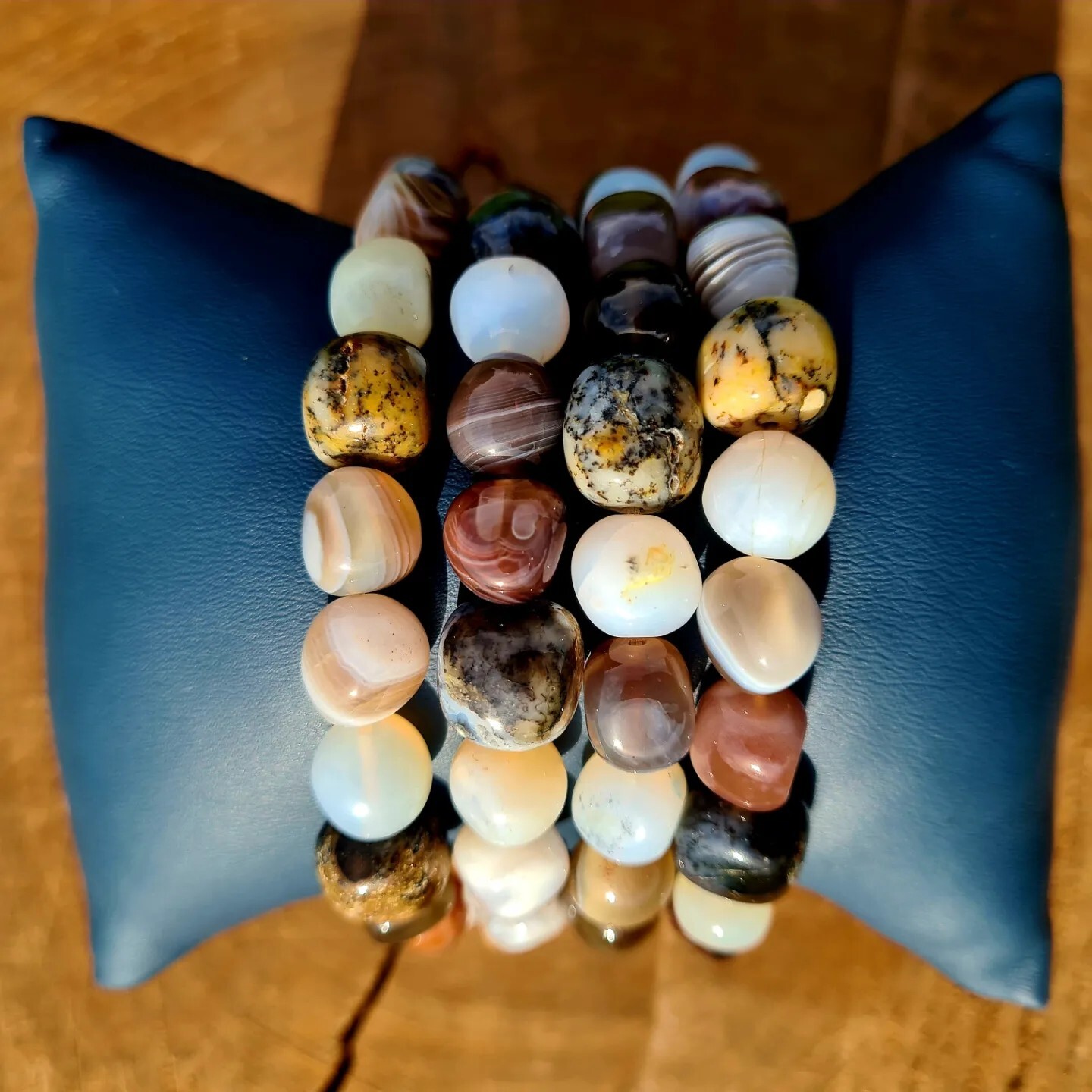 Milky Opal, Dendritic Opal & Botswana Agate Tumblestone Healing Bracelet:…