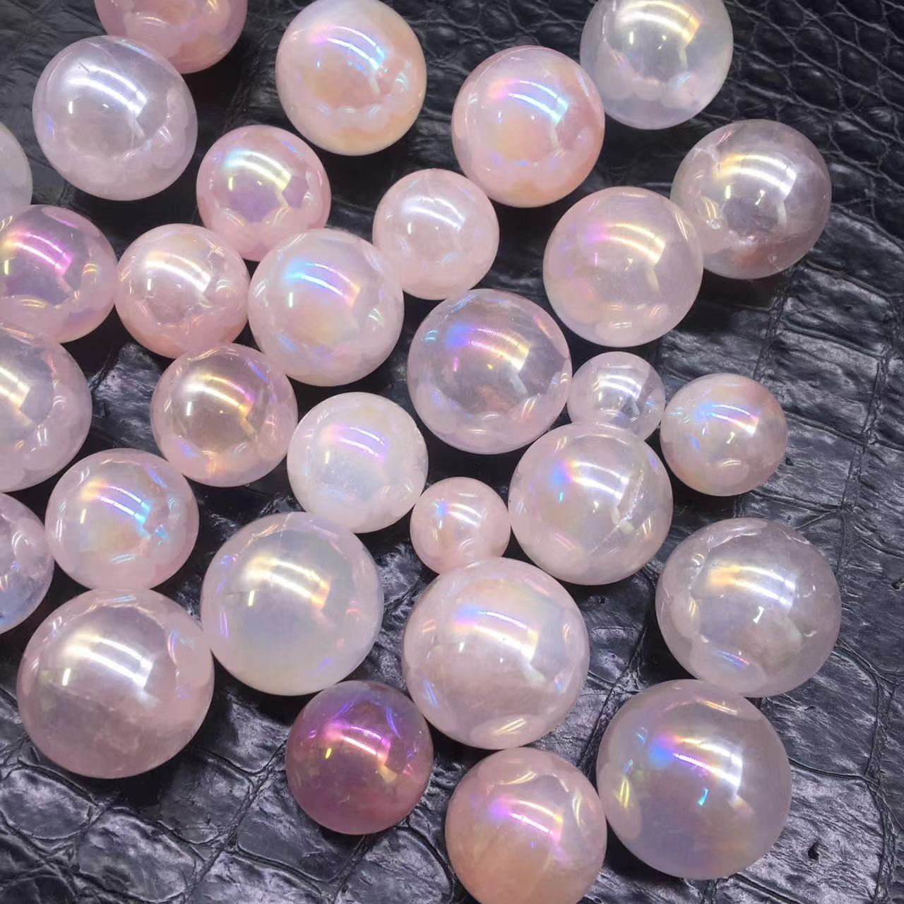 Rainbow Angel Aura Pink Quartz Crystal Beads Sphere Ball Healing Decoration 100g
