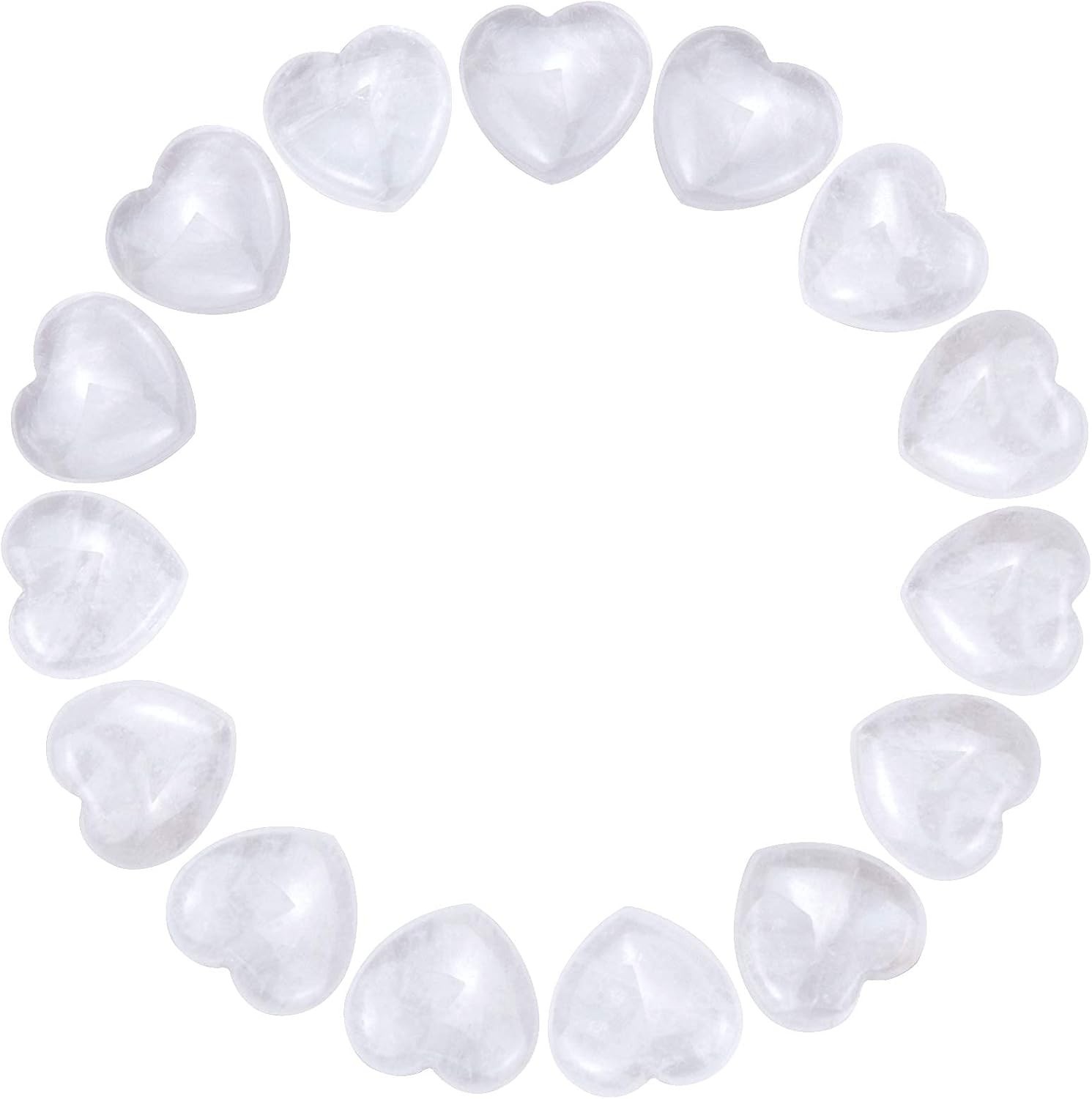 15-Pack Healing Crystal Heart Stones, 0.8 Inch White Quartz for Chakra Balancing