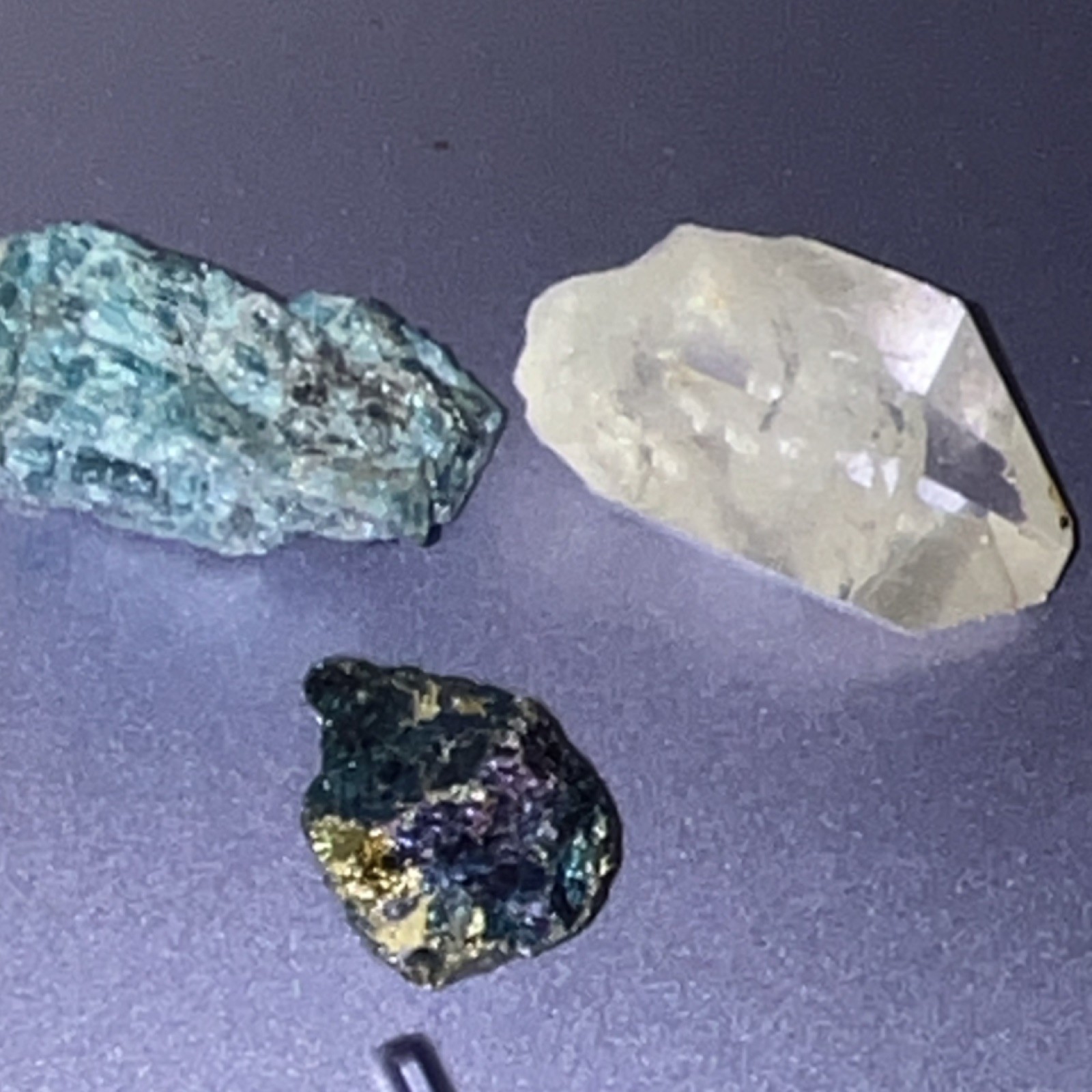 Collectible Mineral Crystal Specimens Lot of 3 Natural Blue Clear Iridescent