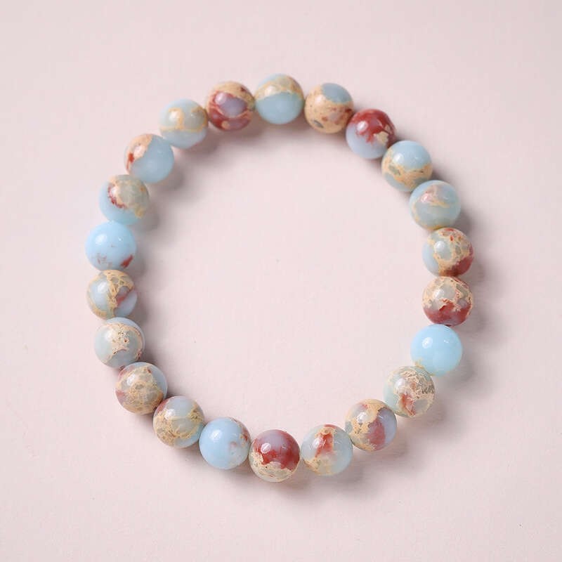 Natural 8MM Shoushan Stone Blue Single Circle Beaded Bracelet Ethnic