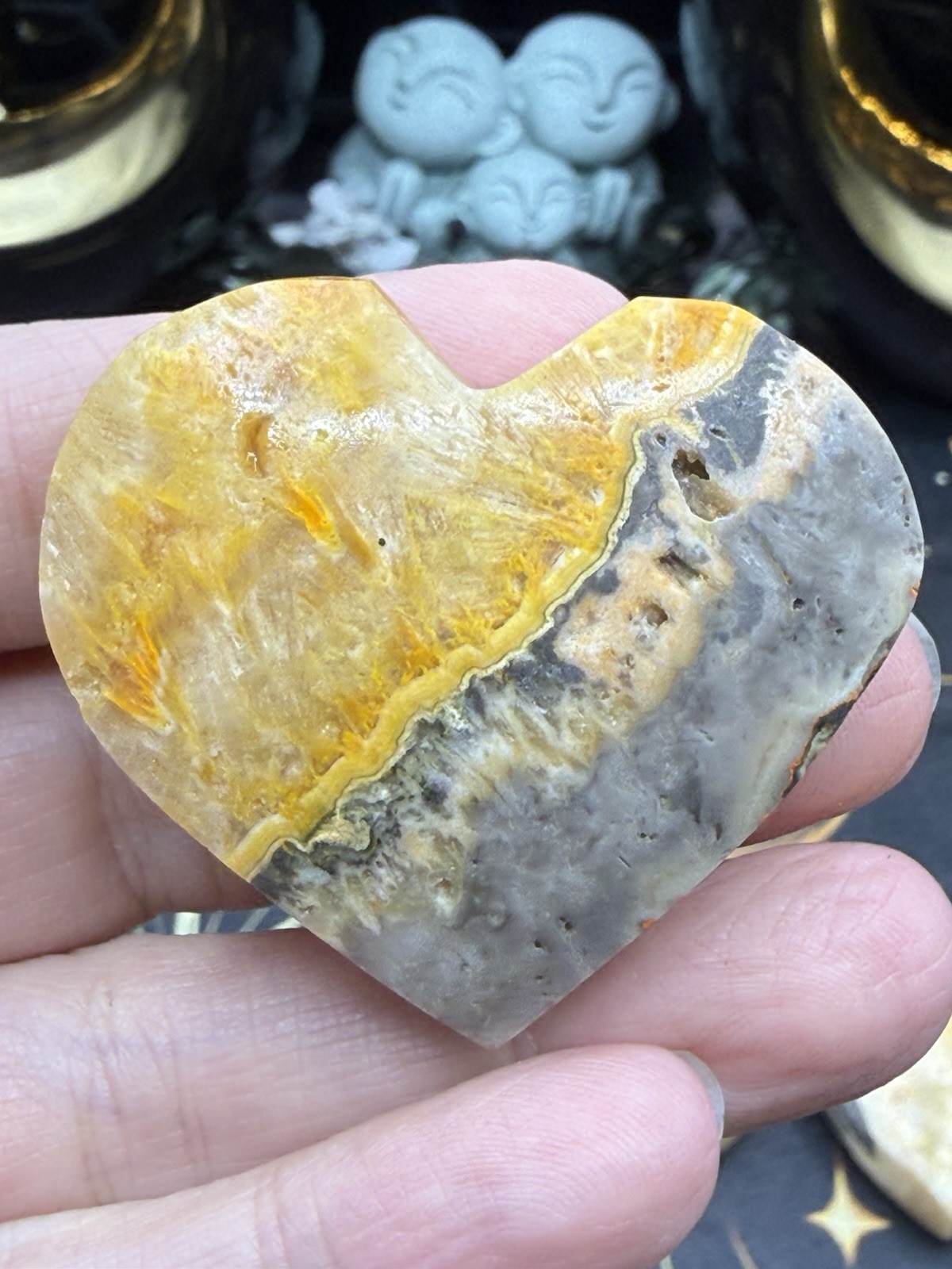 Natural Bumblebee Jasper Carved Hearts Palmstone Druze vugs raw Free shipping