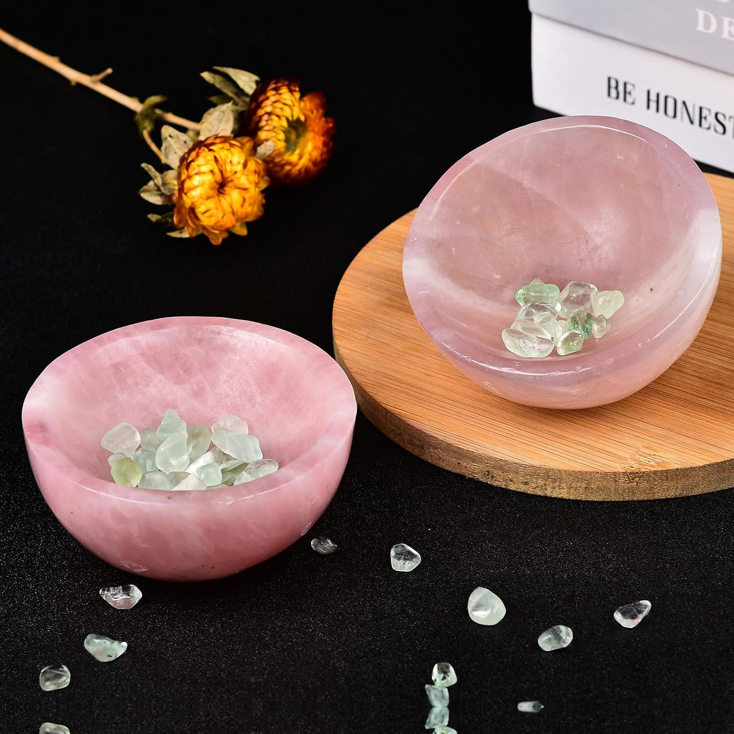 Large Rose Quartz Crystal Bowl Hand-Carved round Pink Crystals Gemstone Bowl Rei