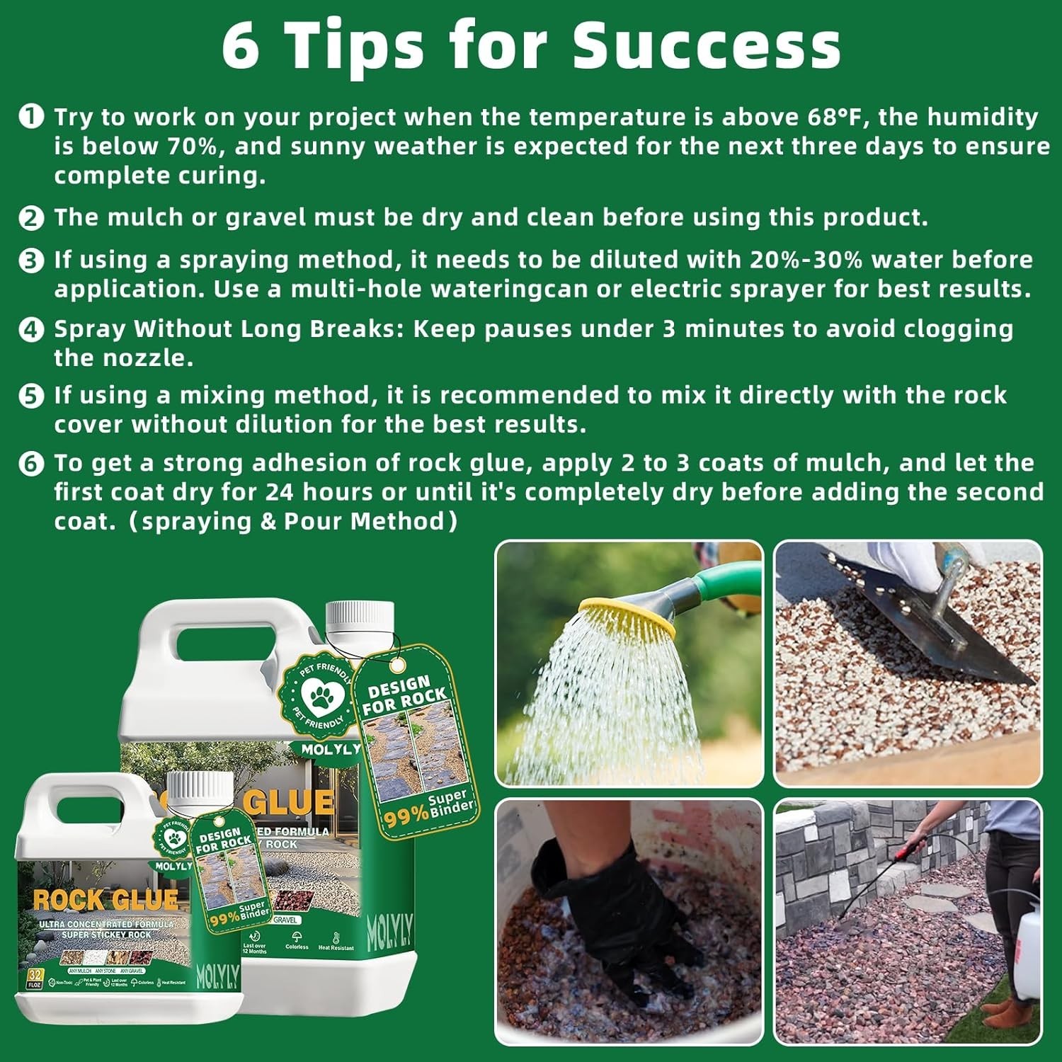 Rock Glue for Landscaping – 2 Gallon Mulch Glue, Gravel Binder & Stone Adhesive,