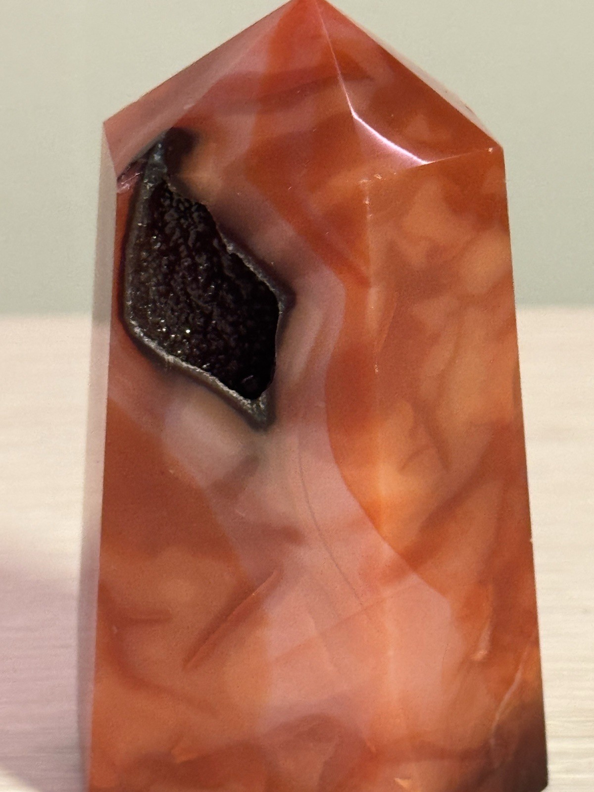 Polished Red/Orange/Pink Carnelian Agate Druzy Geode Generator Tower Point