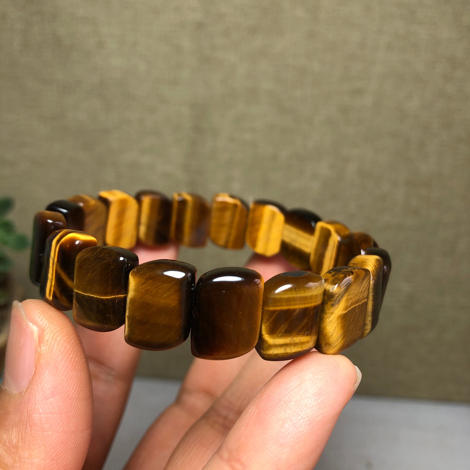 Rare Natural yellow tiger eye Crystal chain aspect beads bracelet 29g A4752