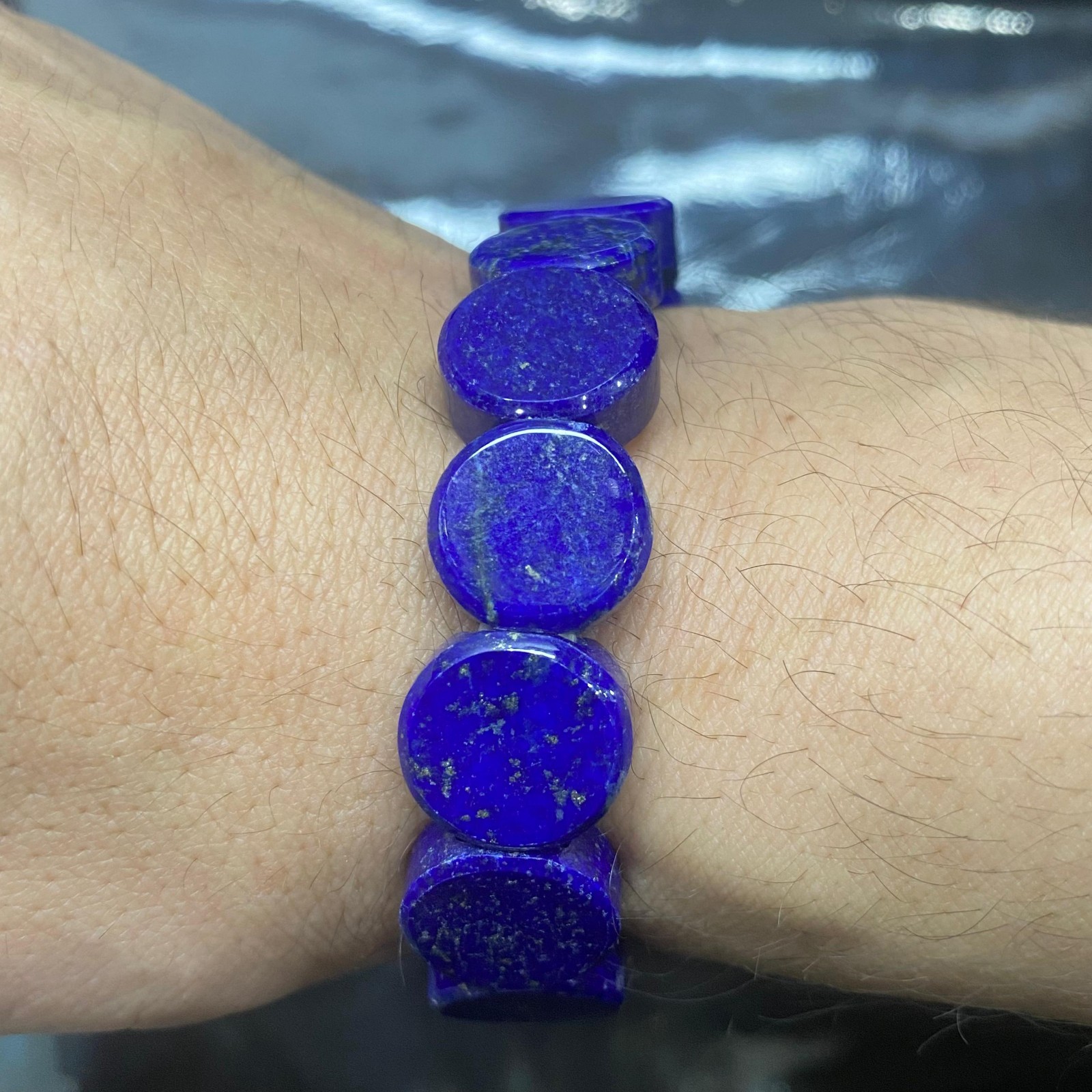 Natural Lapis Lazuli Bracelet AAA Quality Deep Blue Coin Disc Beads Stretch Elas