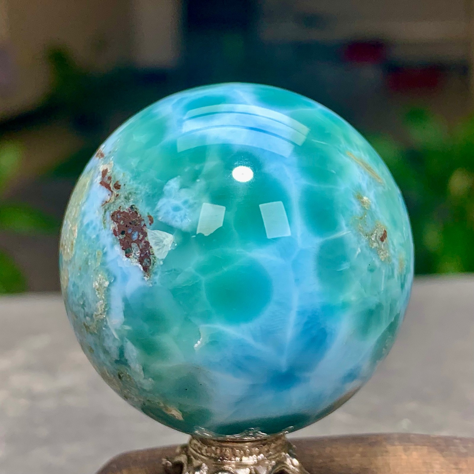 104G Natural larimar Gorgeous rough Crystal Sphere Ball Healing