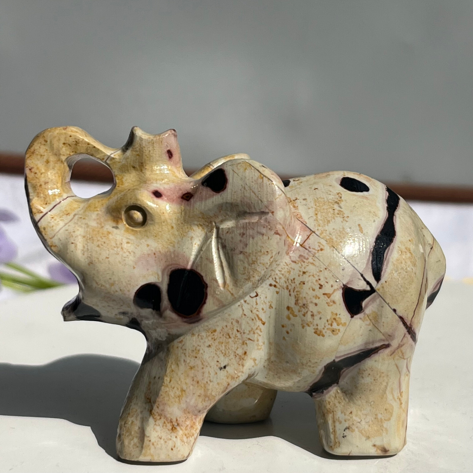 Natural Traditional Chinese painting of Elephant Carved Quartz Crystal Healing