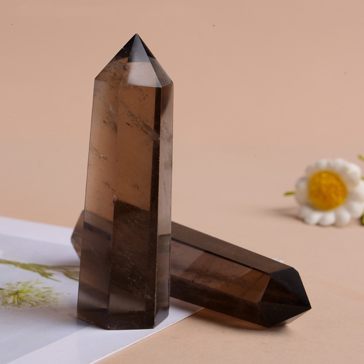 Smoky Quartz Crystal Tower Point Wand – Healing Crystal Obelisk Mineral Specimen