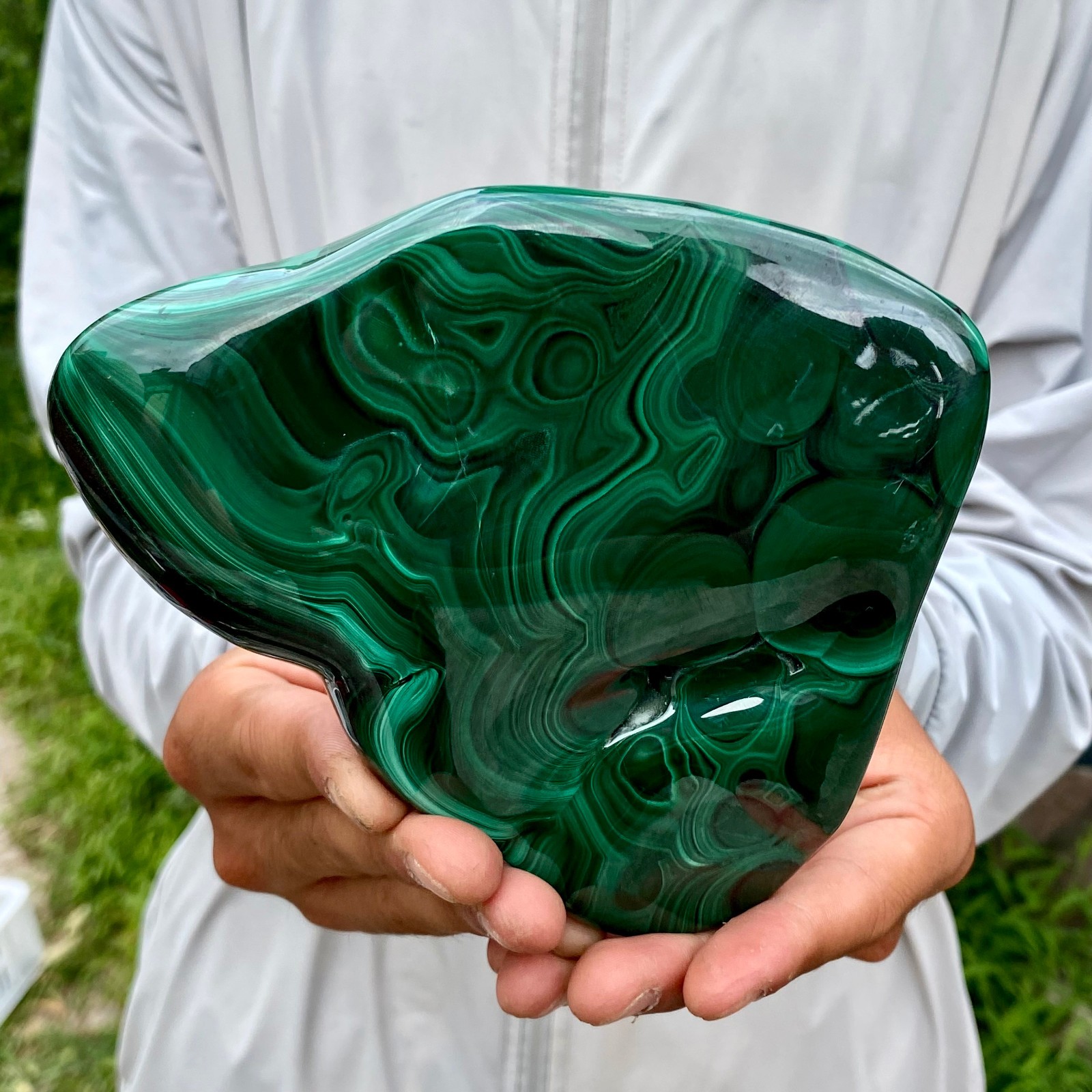2.53LB Natural Glossy Malachite Cat Eye Transparent Cluster Rough Mineral Sample