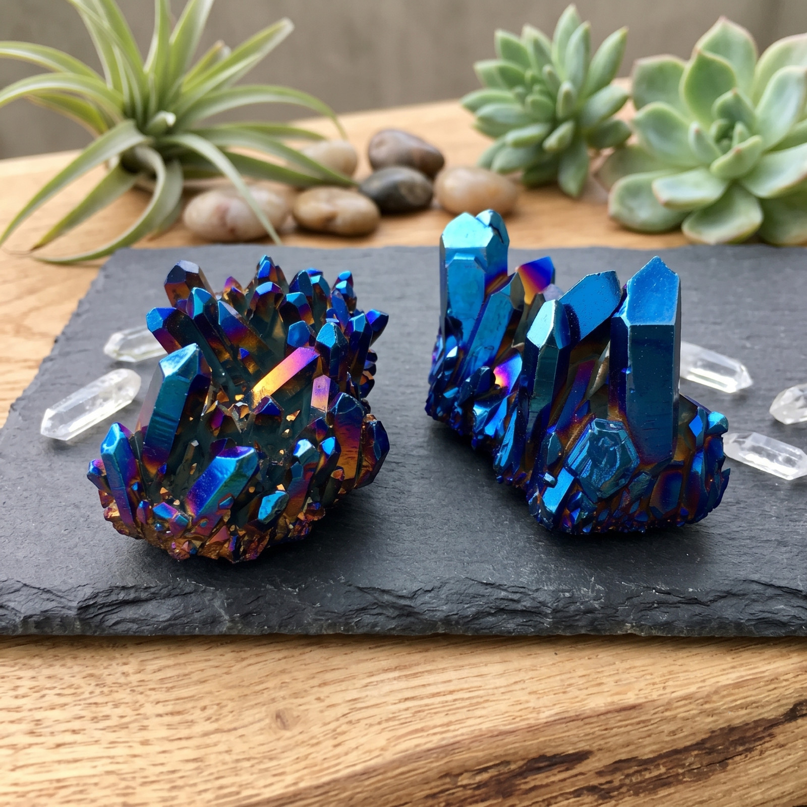 Blue Aura Quartz Crystal Cluster Titanium Coated Natural Healing Energy Stone
