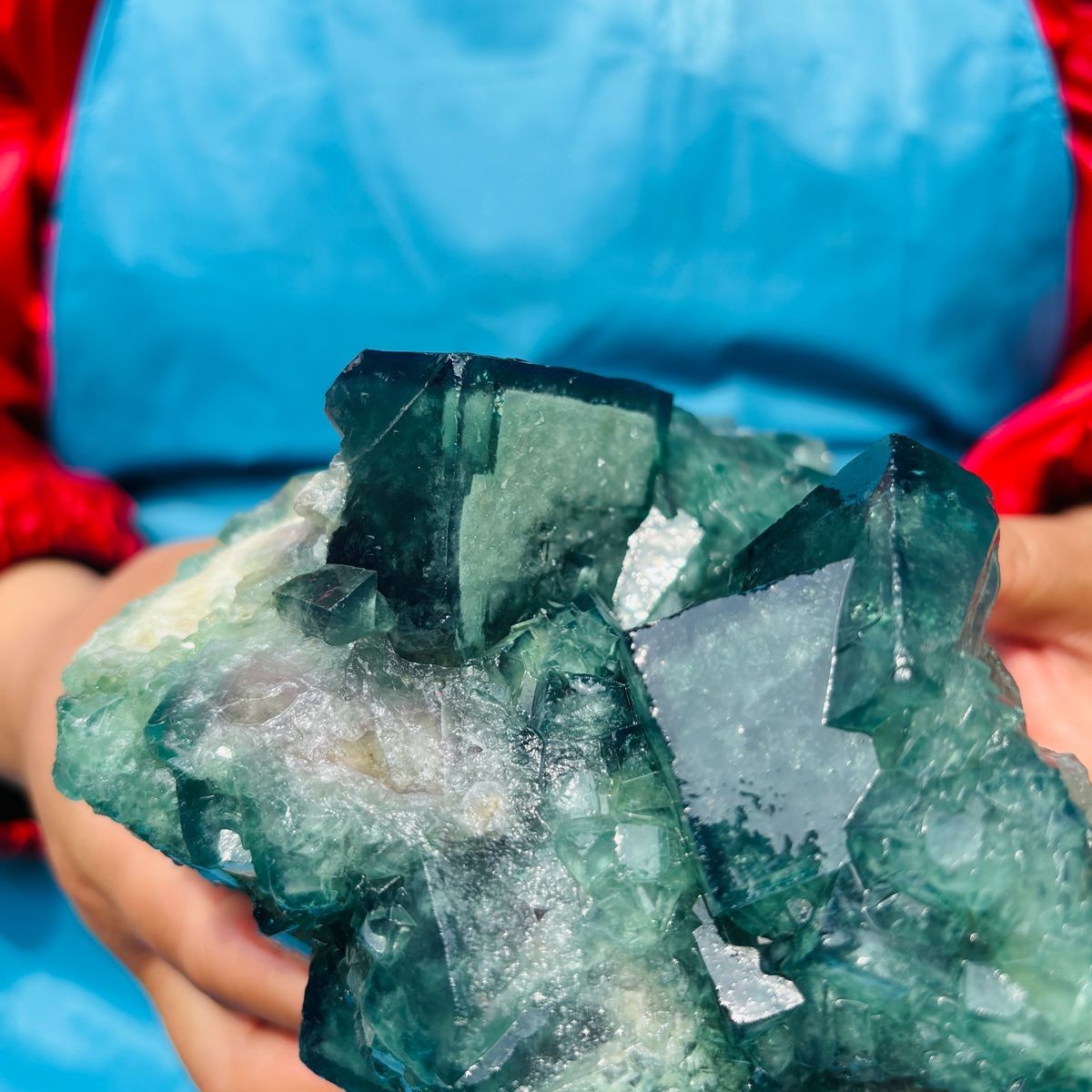 1790G Natural BLUE-green purple Cube Fluorite Mineral Crystal Specimen/China