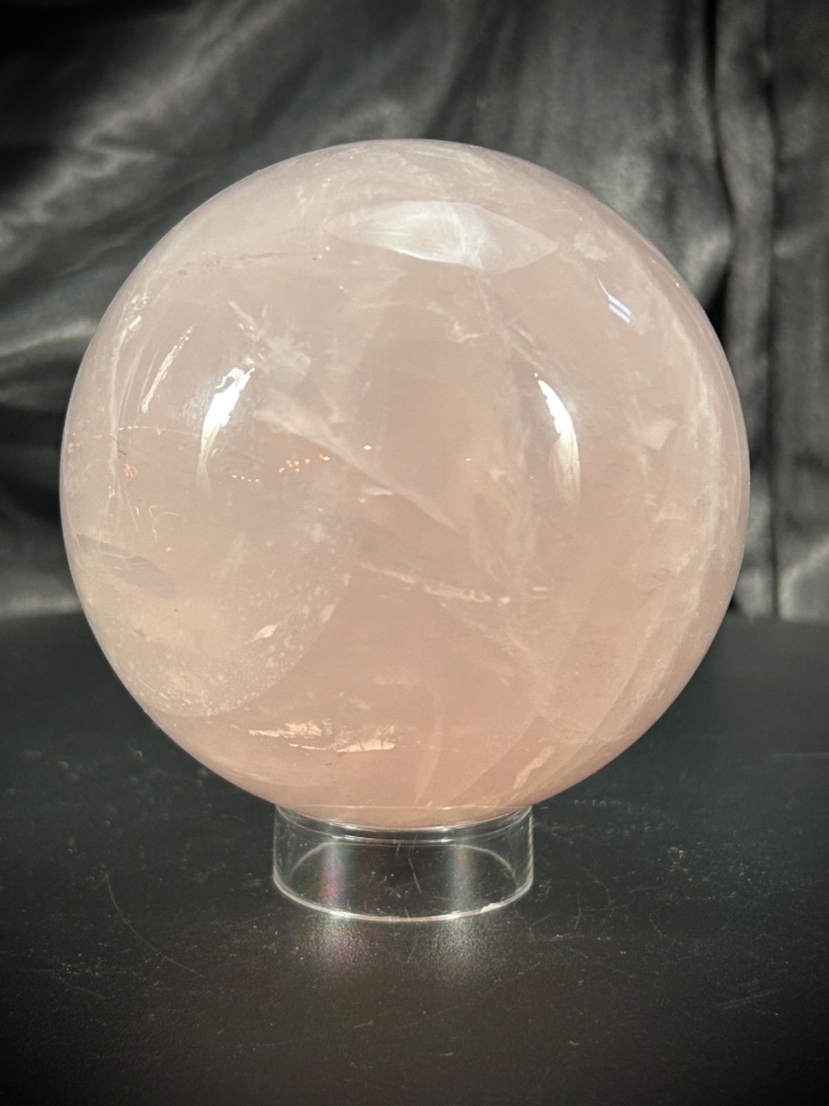 3.17″ Flashy Rose Quartz Sphere With Acrylic Stand 1lb 9.4oz (718 grams)