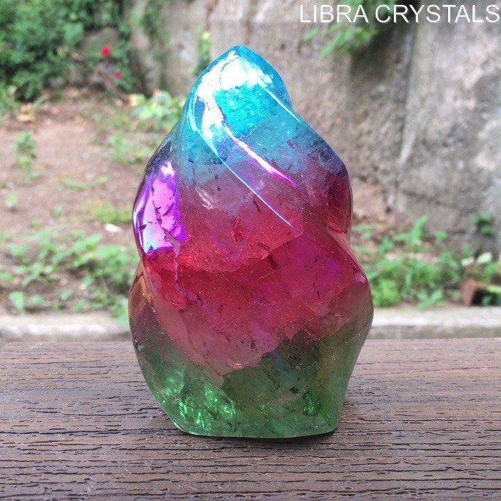 RGB Aura Quartz Flame Color Treated Rainbow Crystal Stone Decor 4.5″