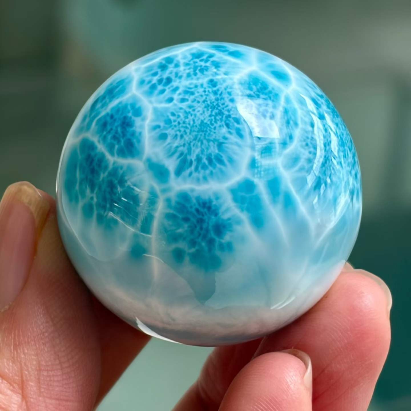 36mm Natural Larimar Gemstone sphere quartz polished sphere specimen energy