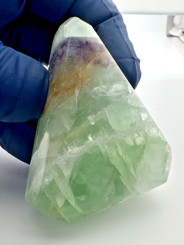 Rainbow Fluorite Handmade Triangle Faceted Purple Yellow Green Gemstone