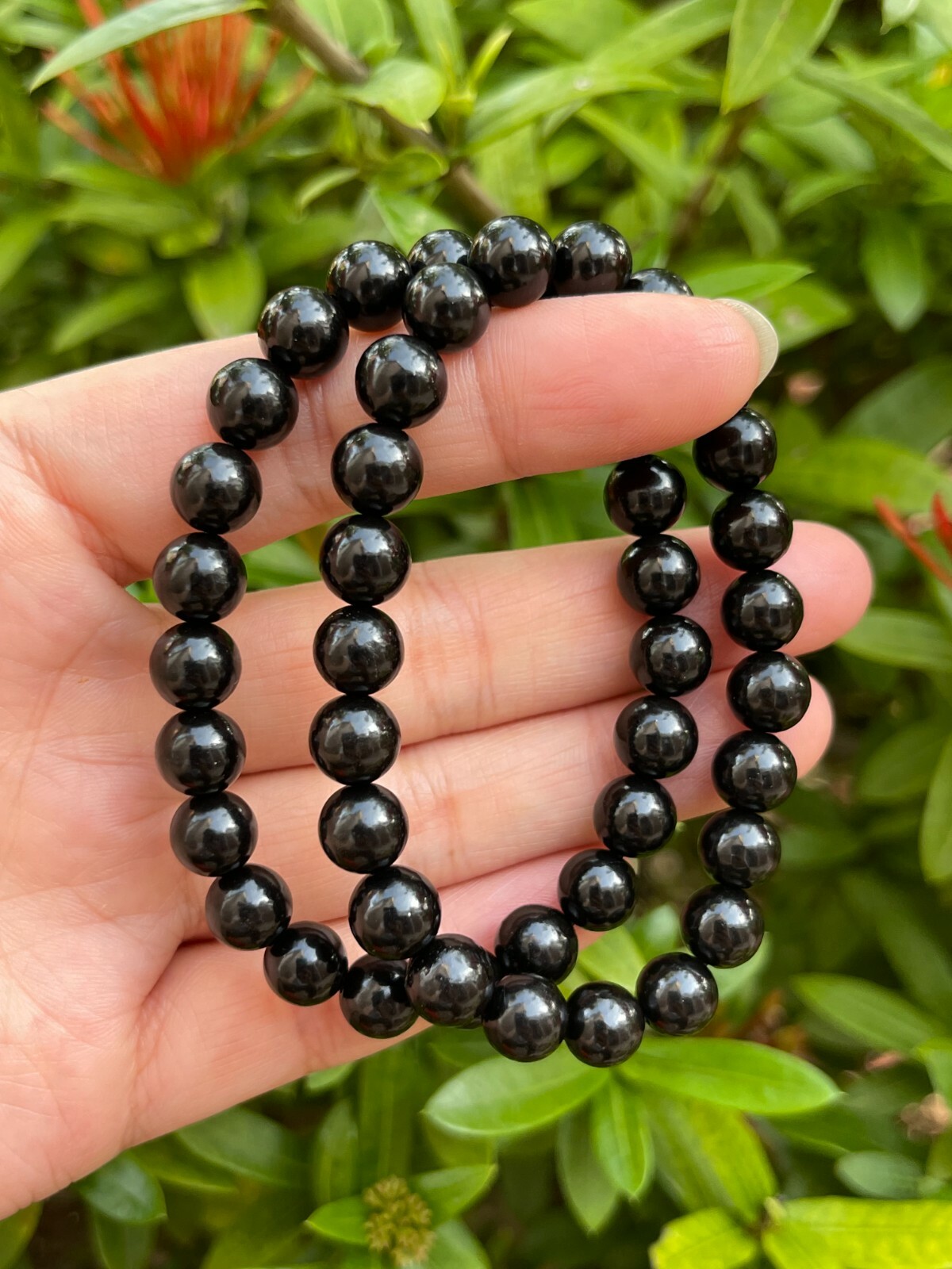 Grade A++ Jet Crystal Bead Bracelet 8mm, Genuine Jet Gemstone Bracelet