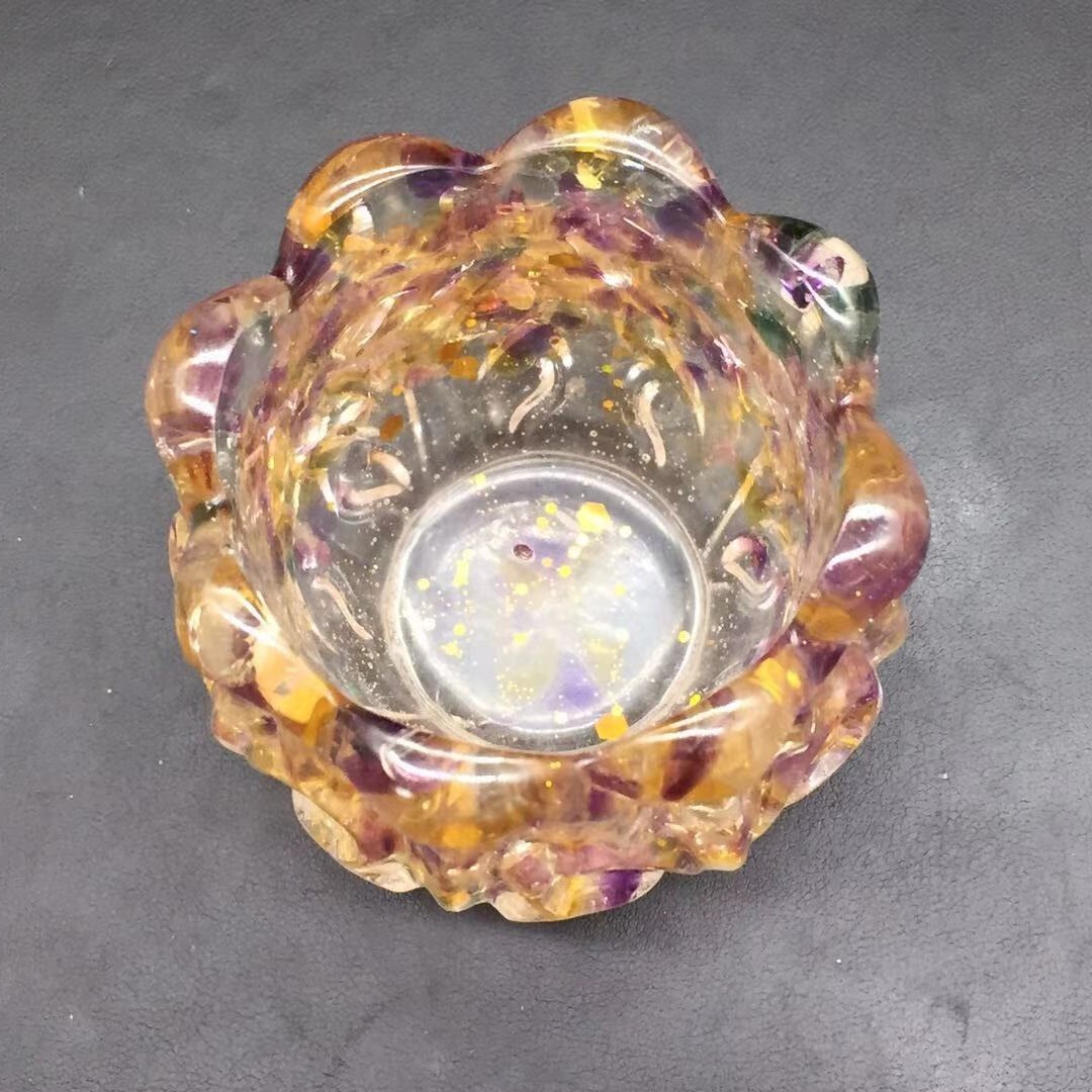Natural Ametrine Quartz Crystal Resin Filled Brush Pot Gravel Healing Decora 1Pc