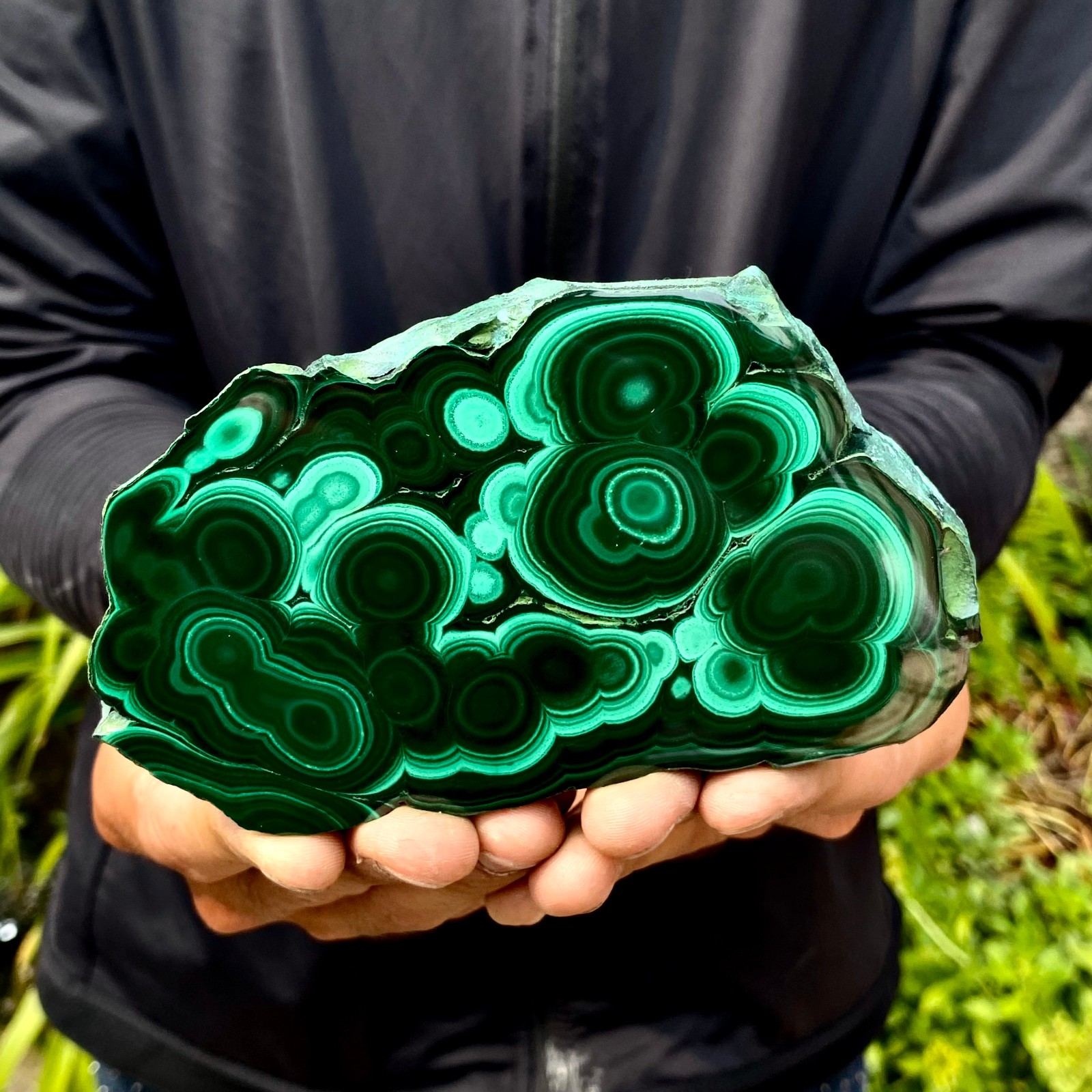 454G Natural malachite slice quartz crystal luster mineral specimen