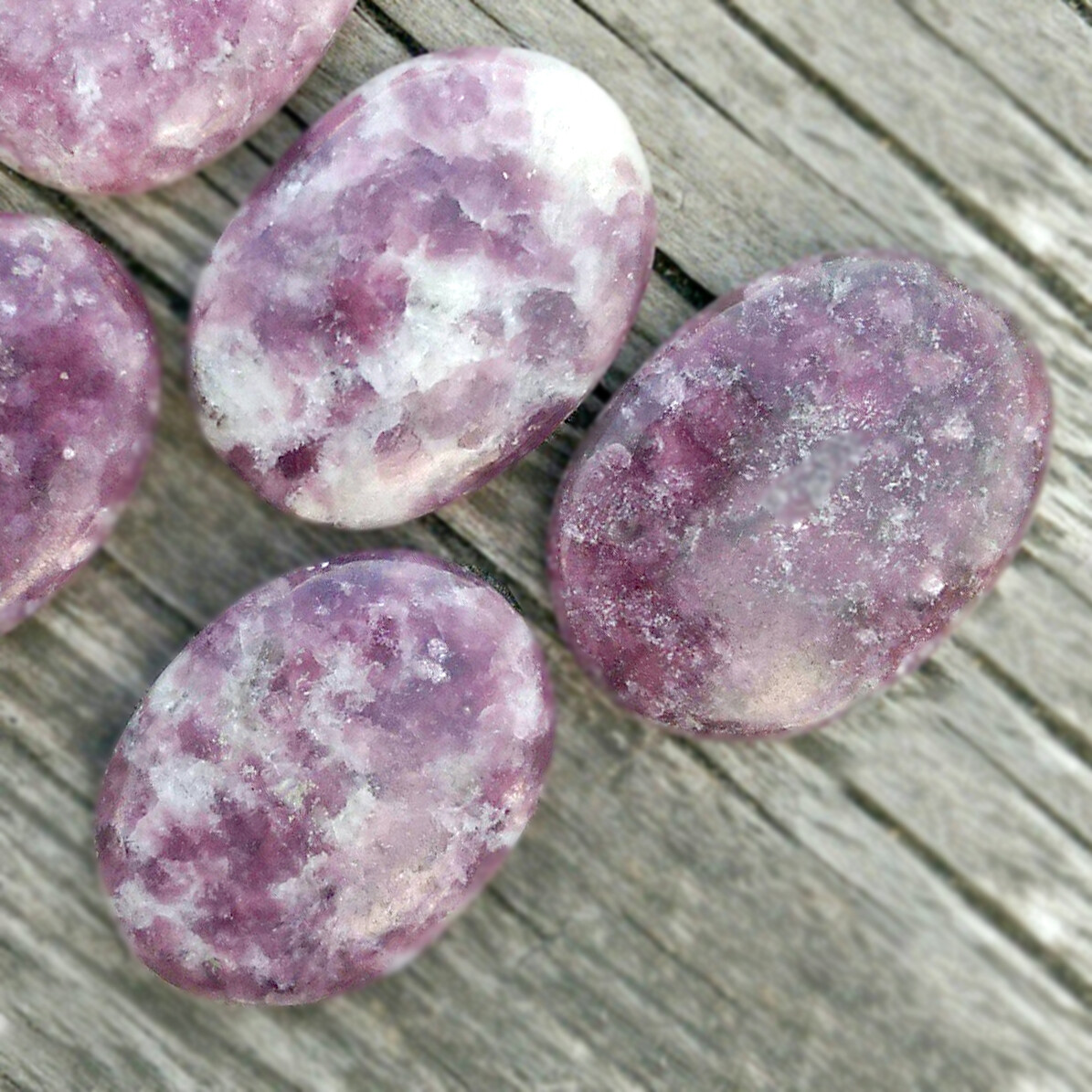 Natural Purple Lepidolite Palm Stone Crystal Healing Reiki Polished Worry Stone