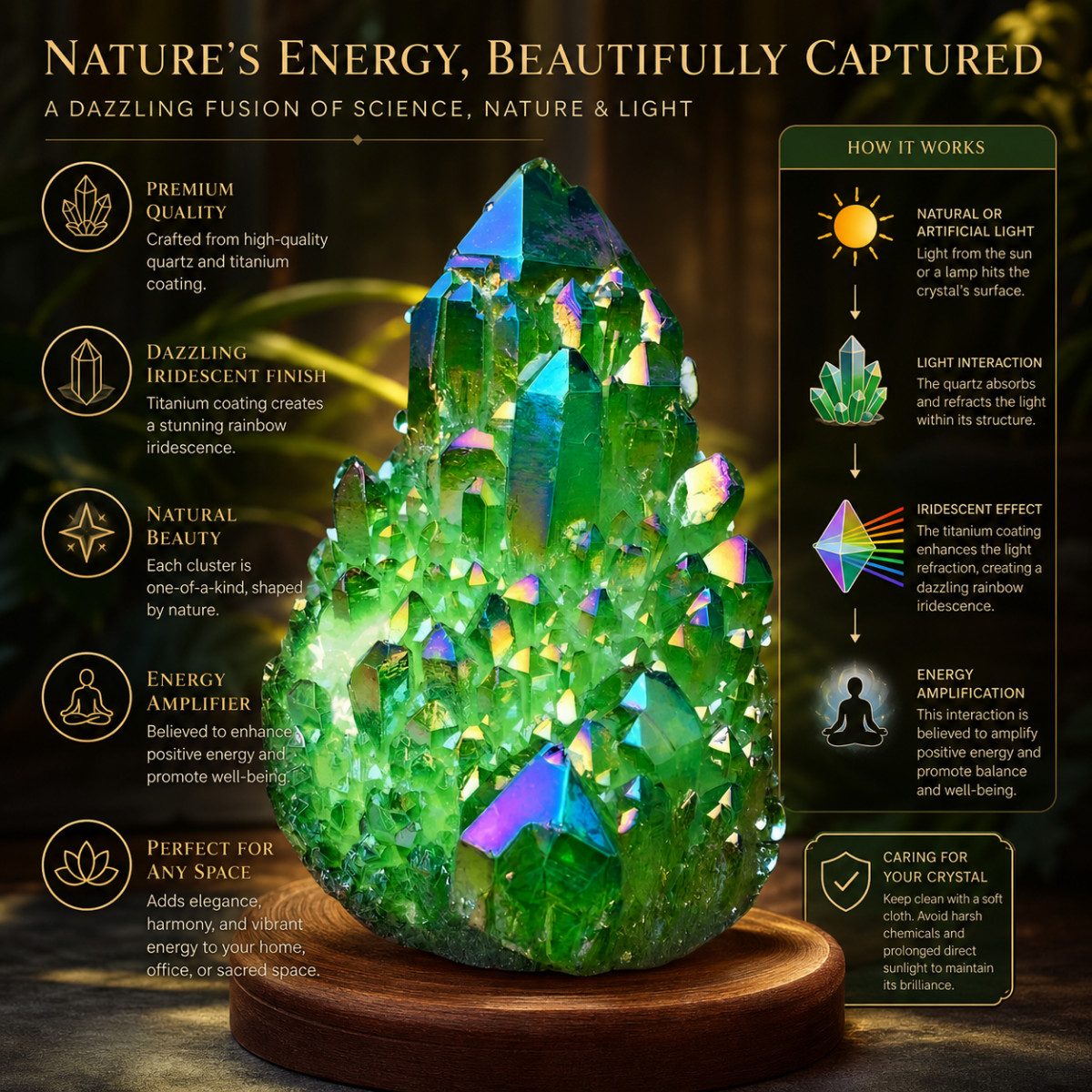 Green Angel Aura Quartz Crystal Cluster 90g+ Titanium Geode Chunk Healing