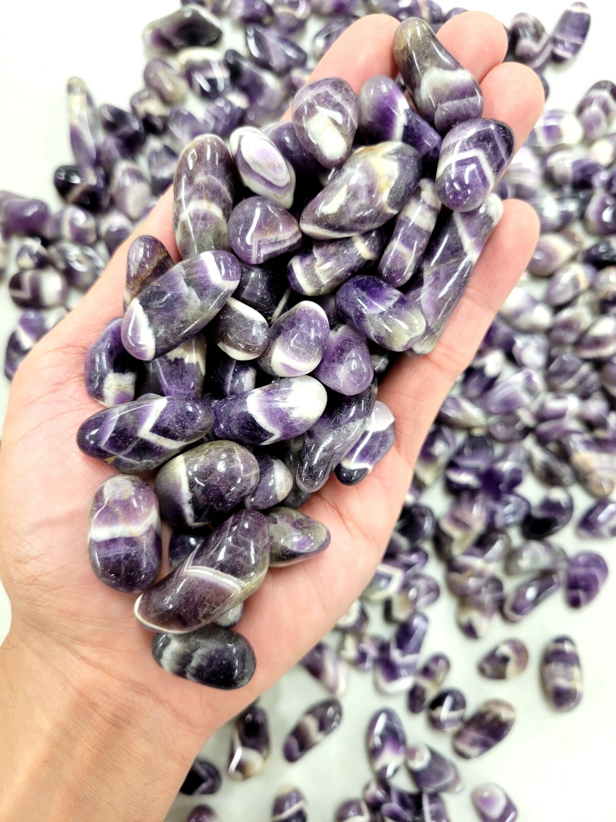 Small Tumbled Chevron Amethyst Crystals, Bulk Wholesale Crystal Tumbles