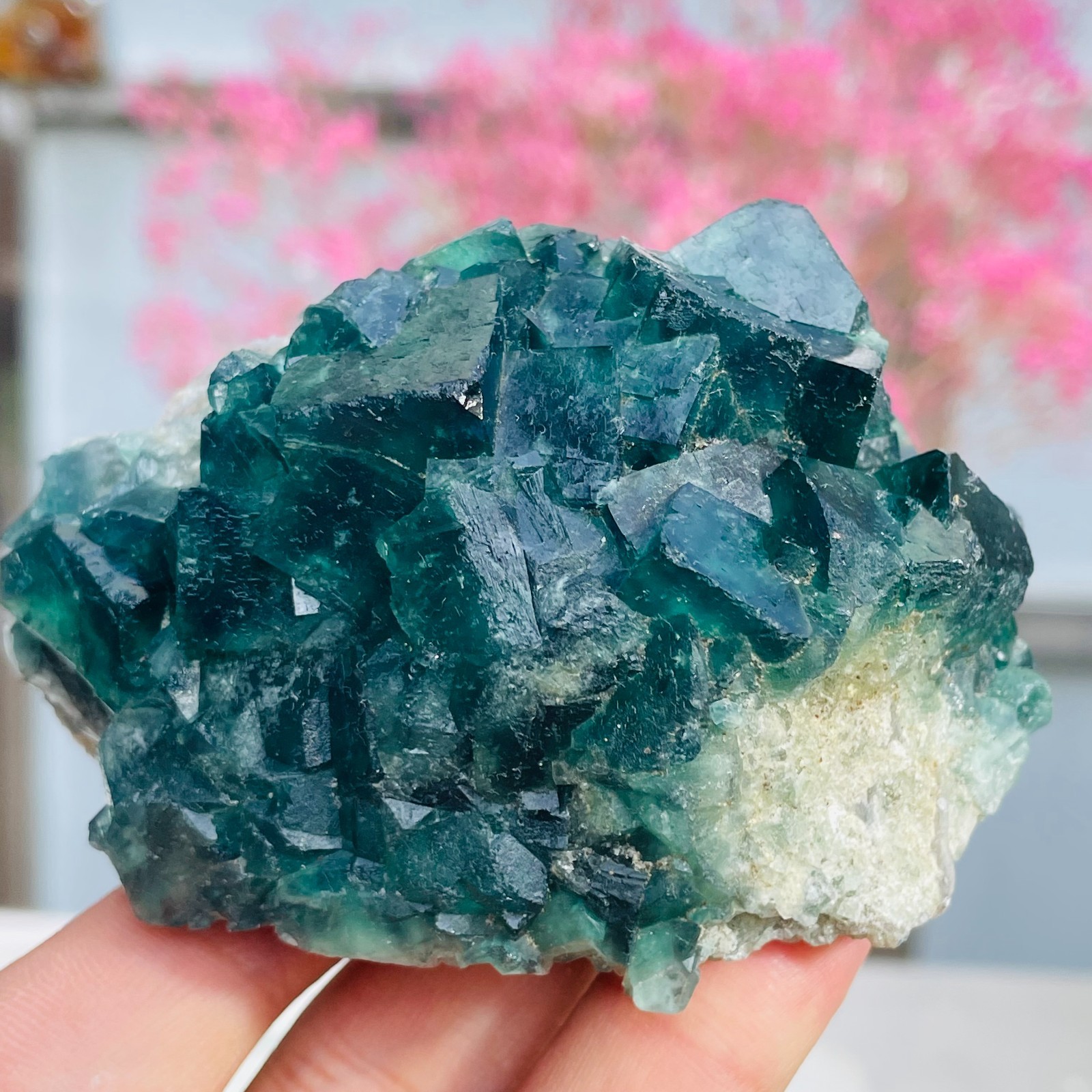 330g Natural Dark Green Fluorite Cube Quartz Crystal Mineral Specimen Healing