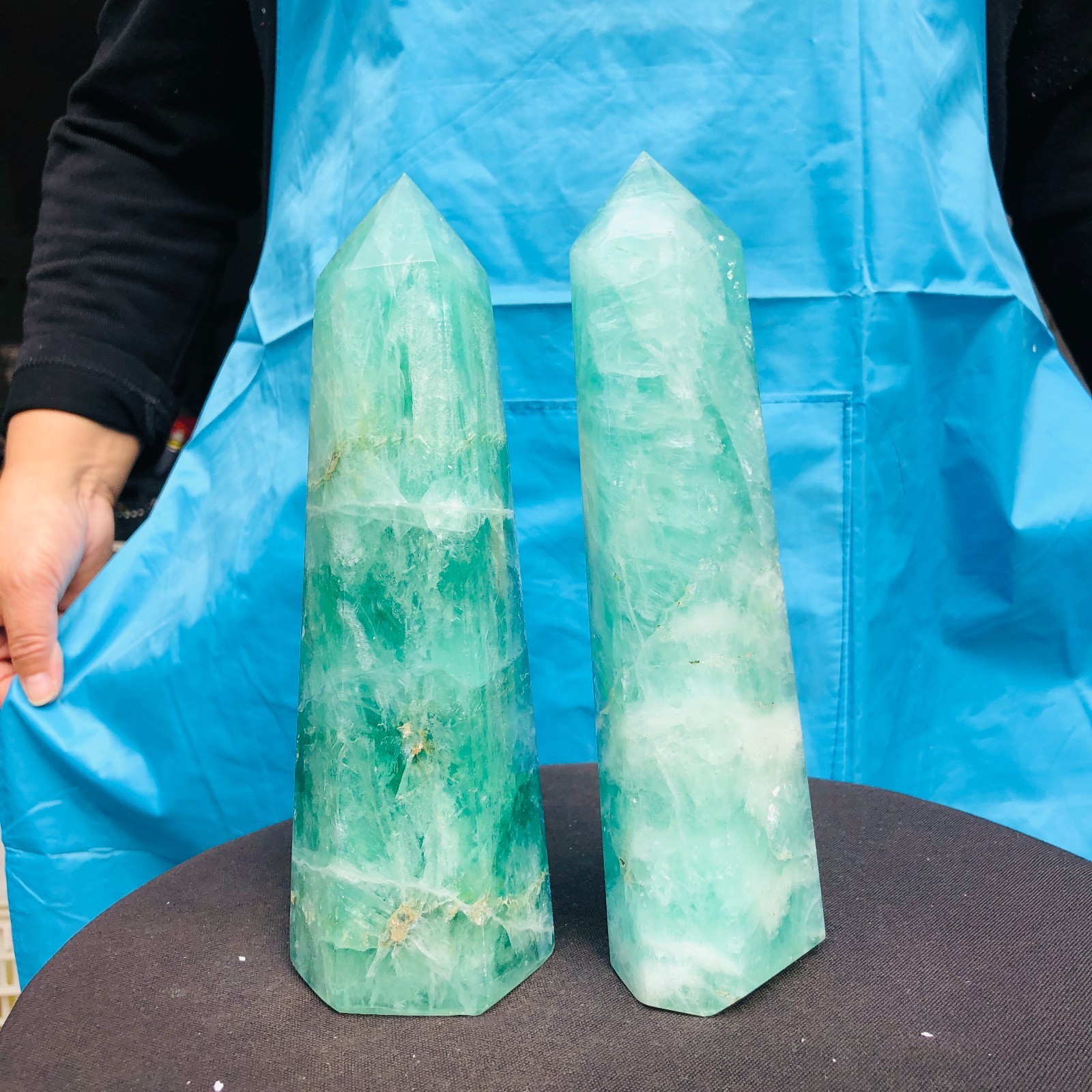 4.42LB 2Pcs Natural Colourful Fluorite Obelisk Quartz Crystal Tower Healing
