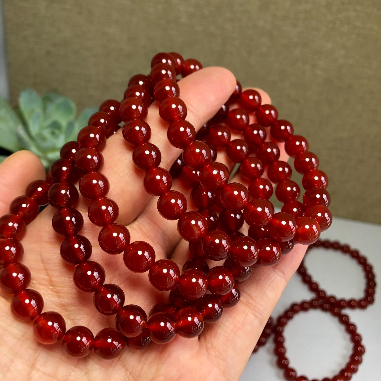 5Pcs Wholesal Natural Red Agate Stone bracelets Crystal ball sphere 8mm